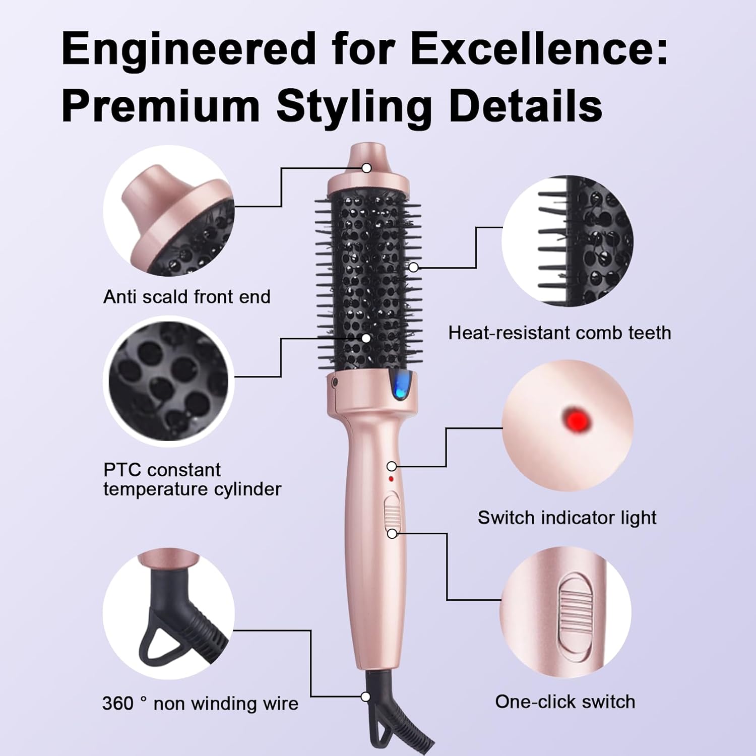 Thumbnail 4 de Wavy Chic Heated Thermal Brush (180°C constant heat) with Negative Ion, UK plug, Pink