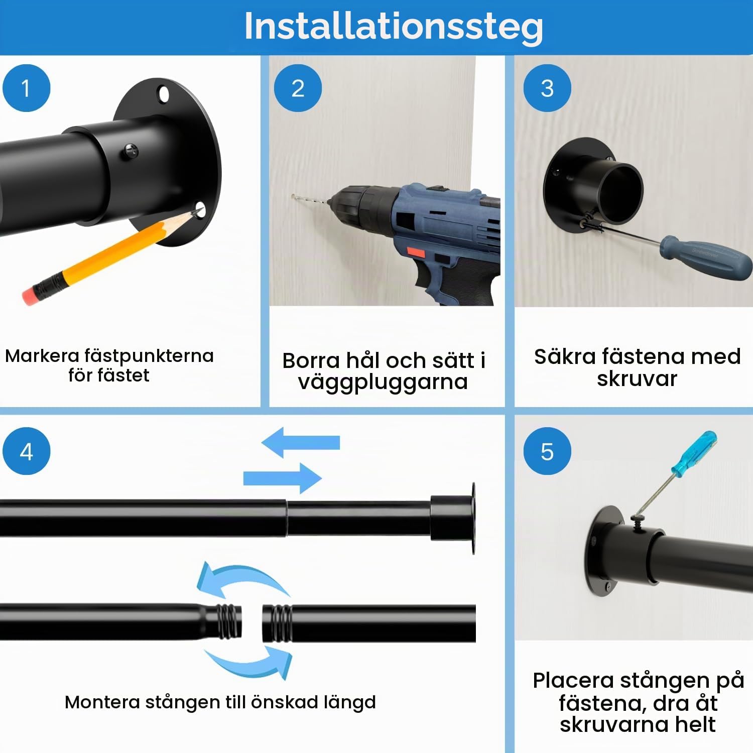 Detalle de Aiitomg utdragbar klädstång för garderob, 68–110 cm, vit, Ø 32 mm