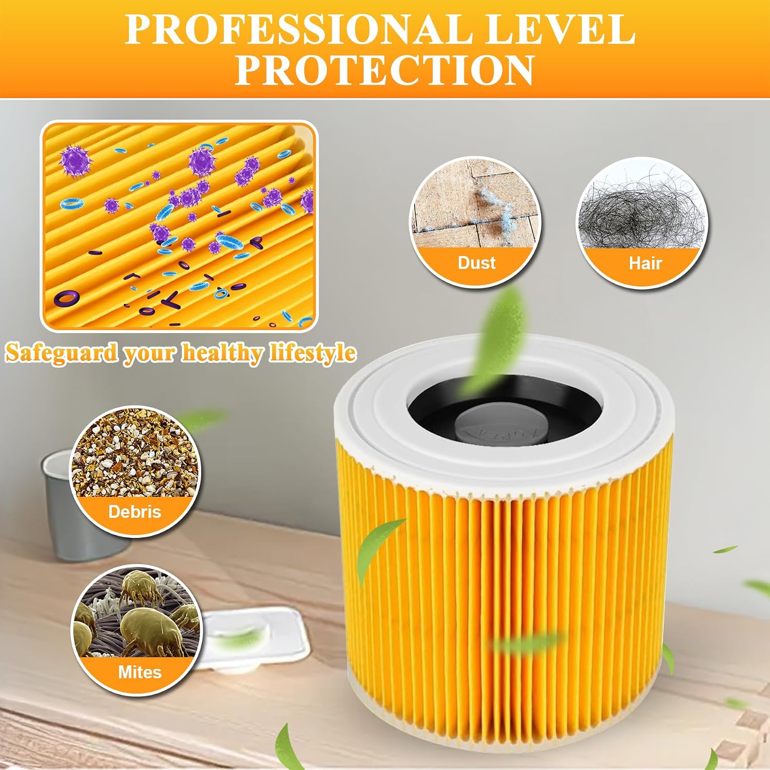 Detalle 2 de ACOMTUO 4 Filtri di Ricambio per Filtro Kärcher WD3 – Compatibili WD3, WD1, WD2, MV3, SE, VC