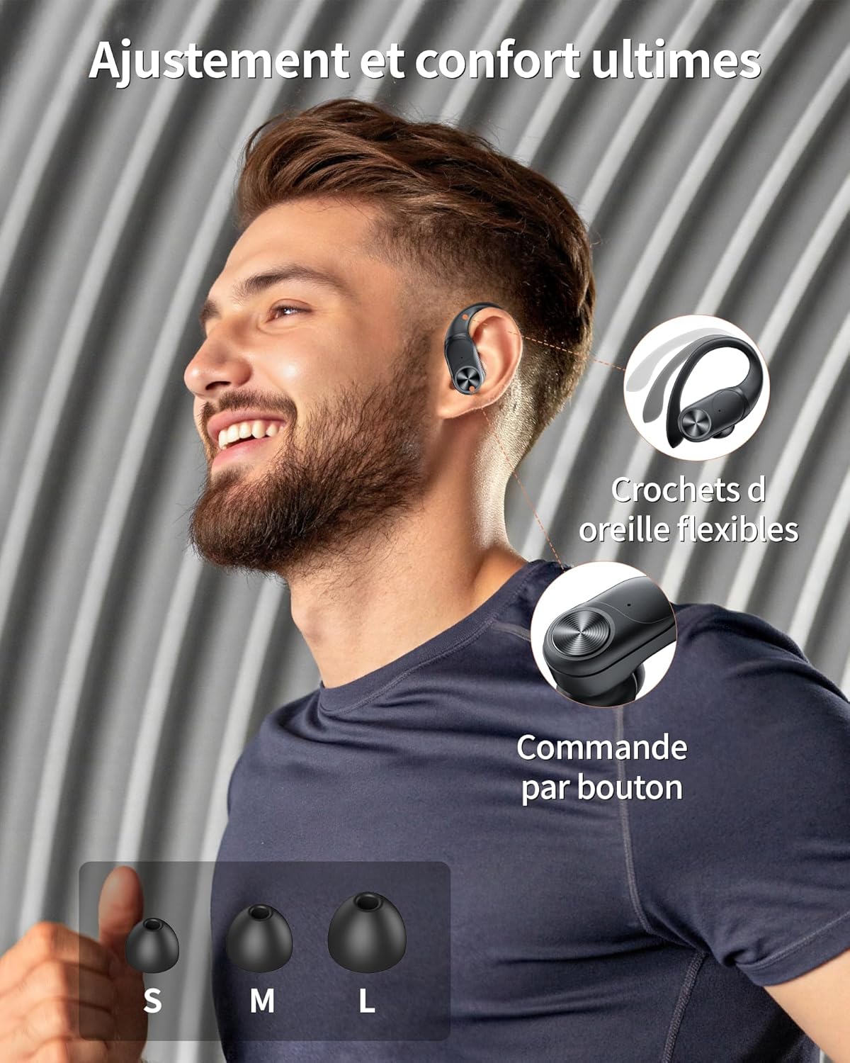 Thumbnail 1 de ECLVOX Écouteurs Bluetooth sans fil Sport 5.3 avec écran LED double, 80 h et IPX7