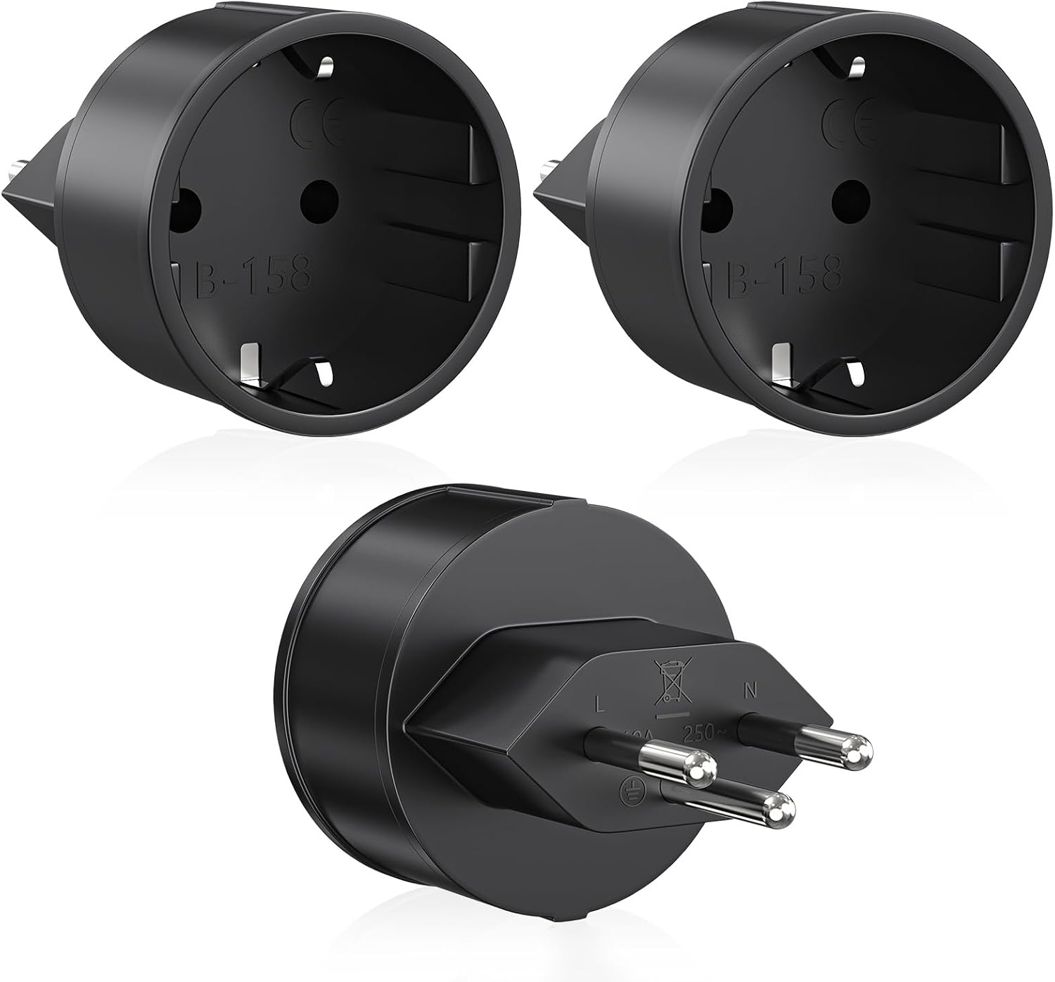 Detalle de 3 Stück Reiseadapter Schweiz Schwarz