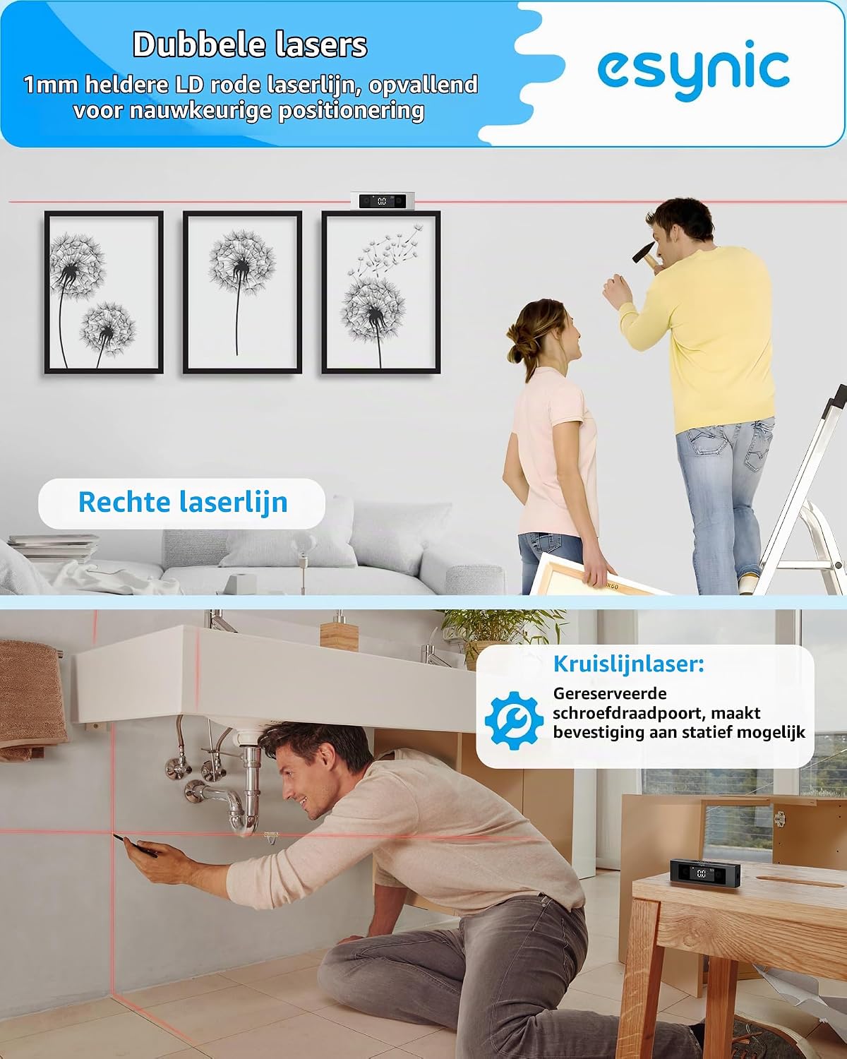 Detalle 2 de eSynic WT504 digitale waterpas met dubbele laser, LCD en magnetische basis