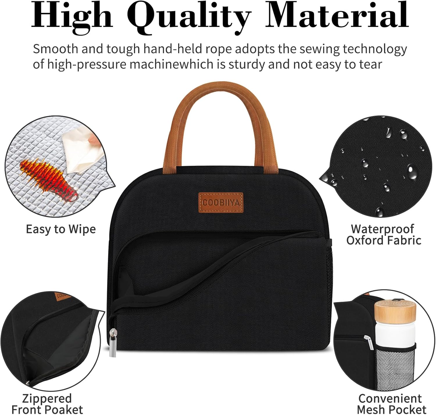 Thumbnail 3 de Coobiiya 10L Insulated Lunch Bag Tote with Leakproof Lining, Reusable Oxford Lunch Box (Black)
