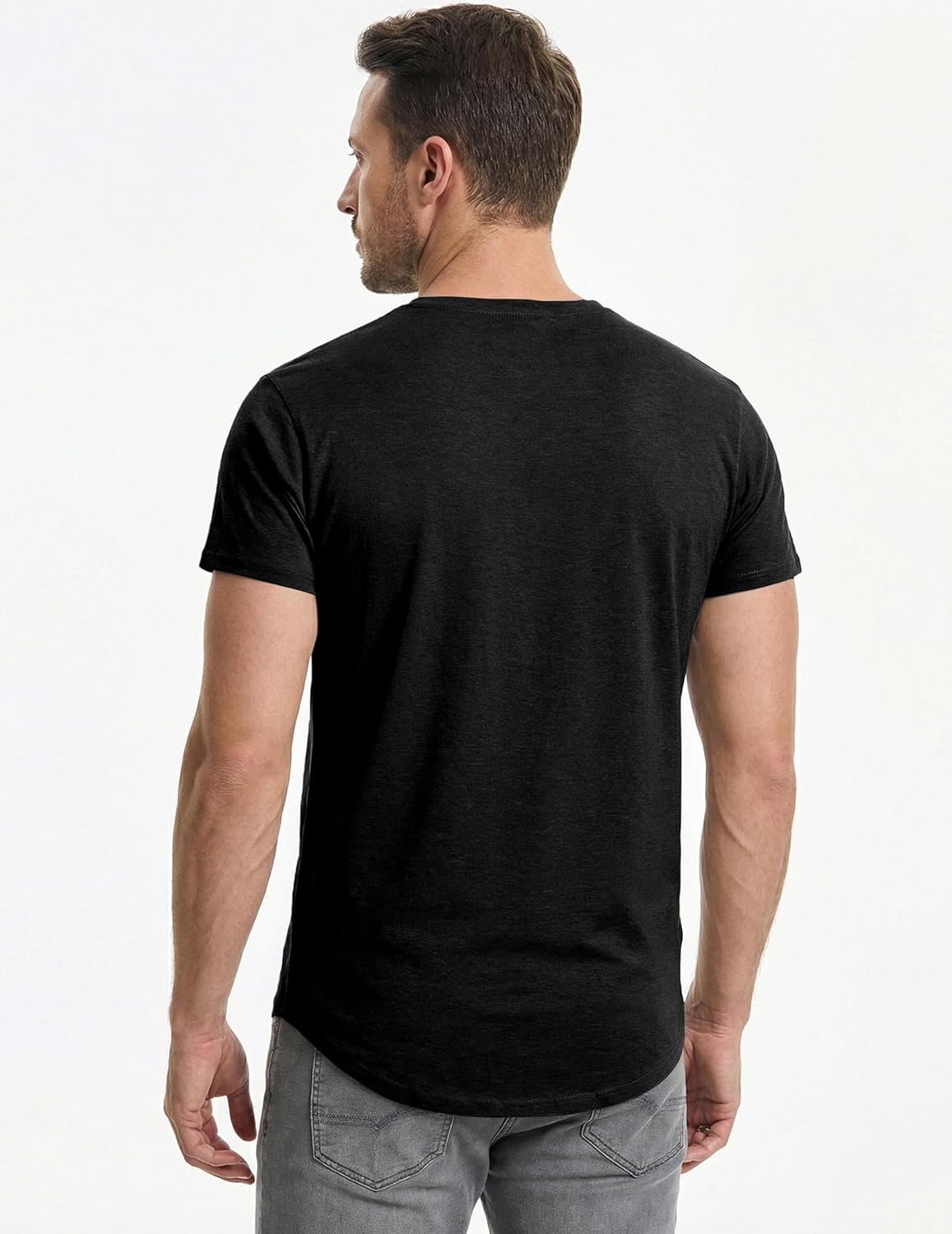 Thumbnail 2 de JMIERR Mens 3-Pack Cotton Hipster Longline Crewneck T-Shirts