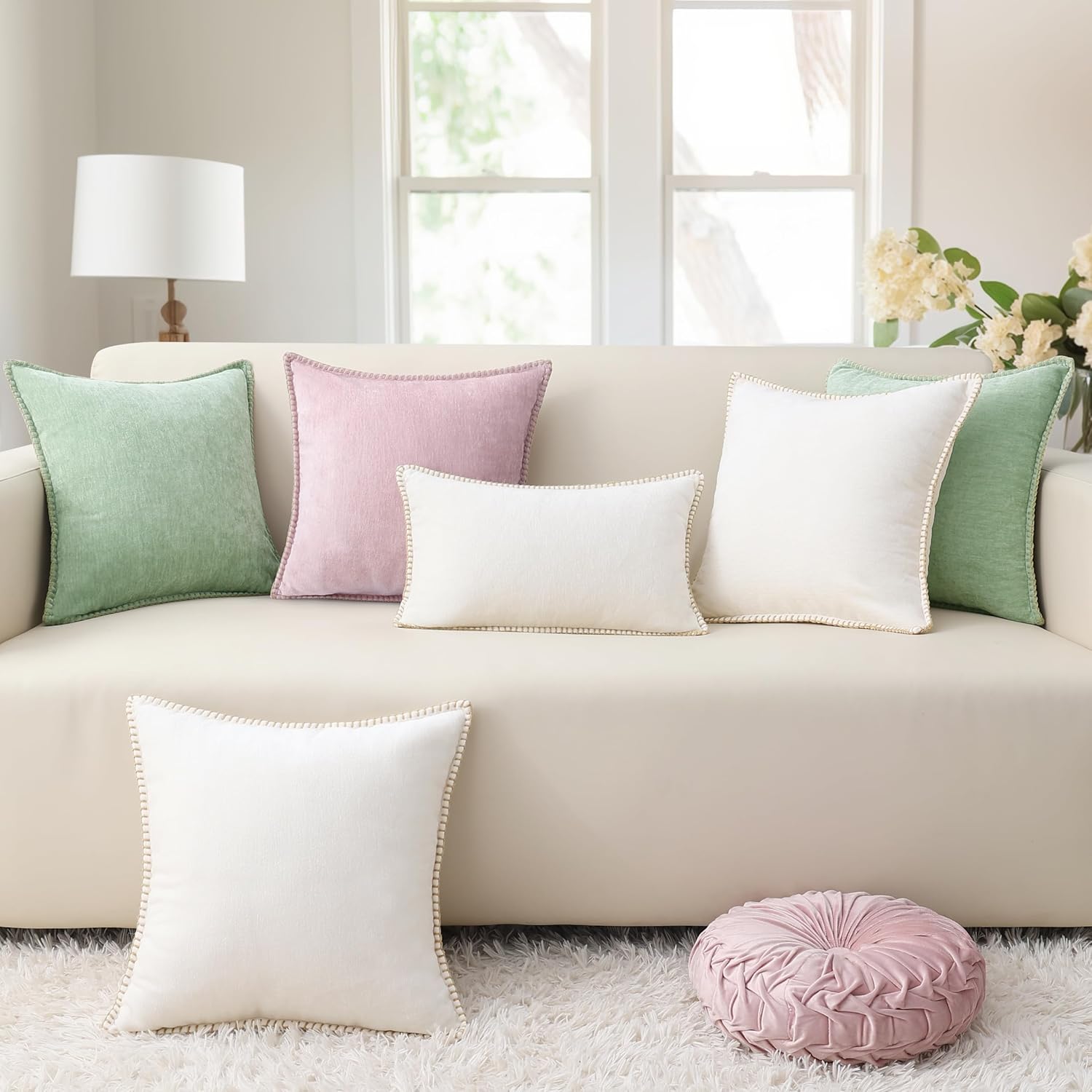 Thumbnail 6 de decorUhome Fall Chenille Soft Cozy Throw Pillow Covers 24x24 (Set of 2) in Blush Pink