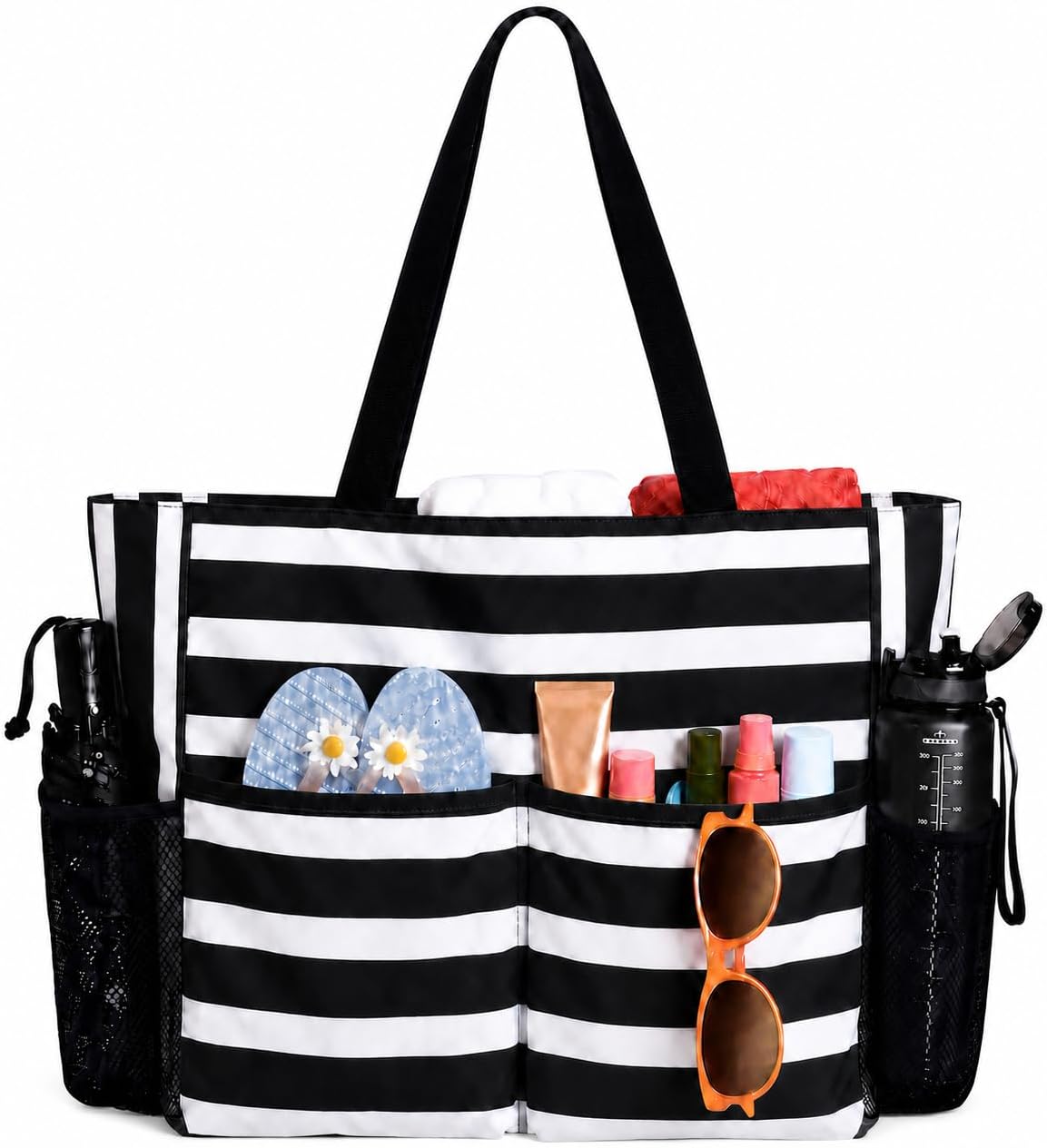 Detalle de TAHAVICE Strandtasche Damen XXL (43 x 38 x 15 cm, 45 L) mit Reißverschluss – wasserdicht & sandfest für Familie, Pool und Reise