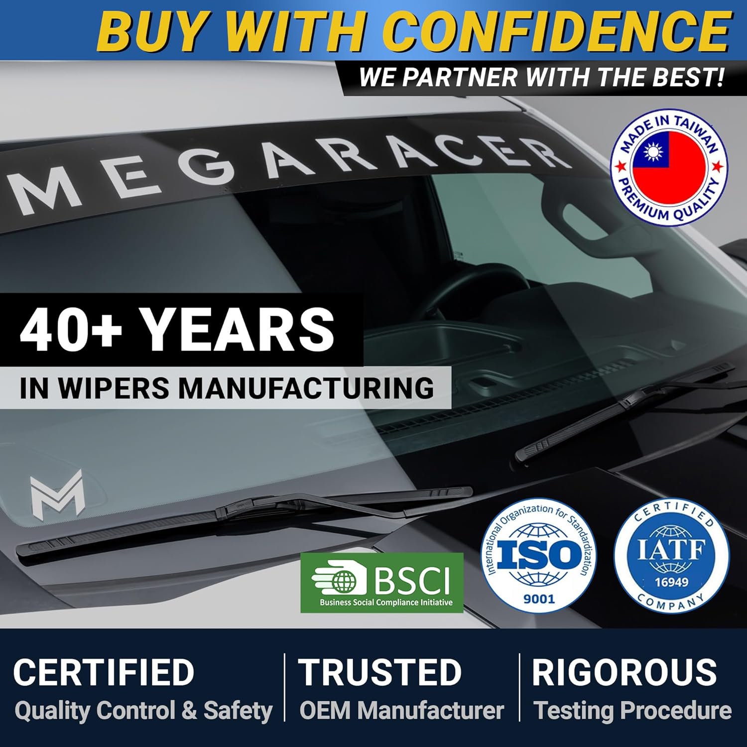 Thumbnail 6 de Premium Silicone Carbon Fiber Windshield Wiper Blades 22" & 20" (J-Hook) – Quiet, Streak-Free Front Wipers, 2-Pack