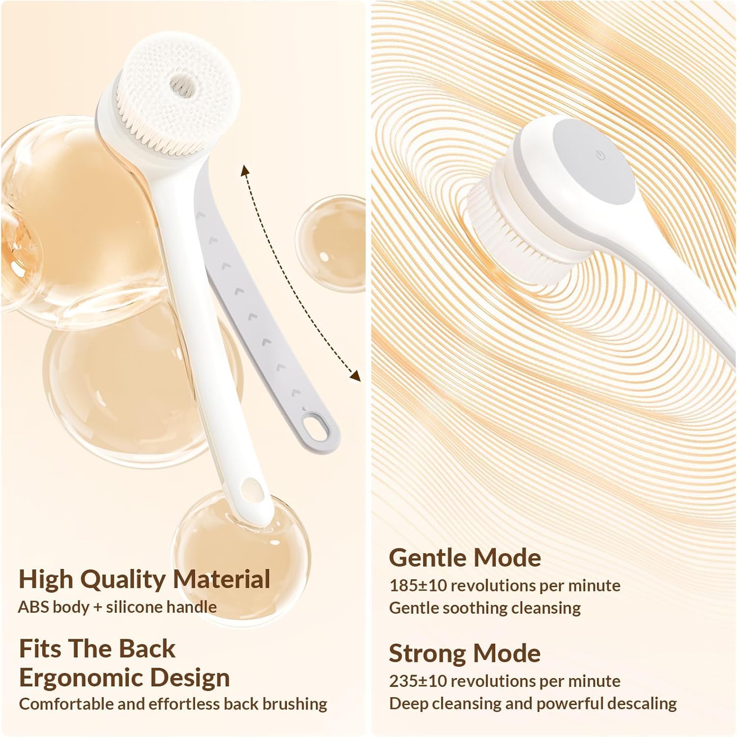 Detalle de Oh,XIYU Electric Back Scrubber (3-in-1) – IPX7 waterproof rechargeable dry brush with lotion applicator