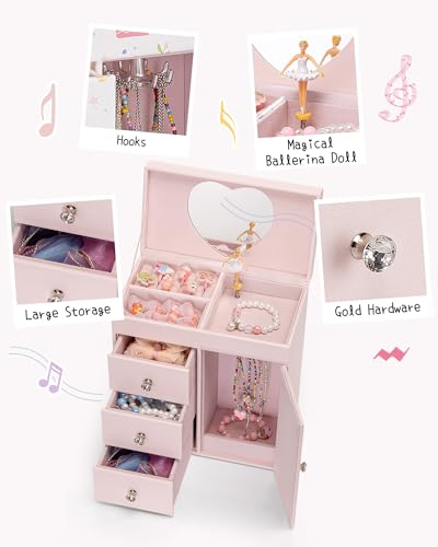 Detalle de VLANDO Boîte à bijoux fille avec boîte à musique – un cadeau élégant et fonctionnel