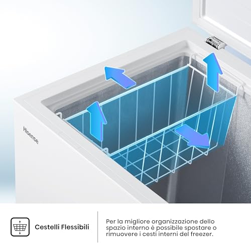Detalle de Hisense HCF145E NUOVO Congelatore a pozzetto da 141 L: silenzioso, modulabile e pratico