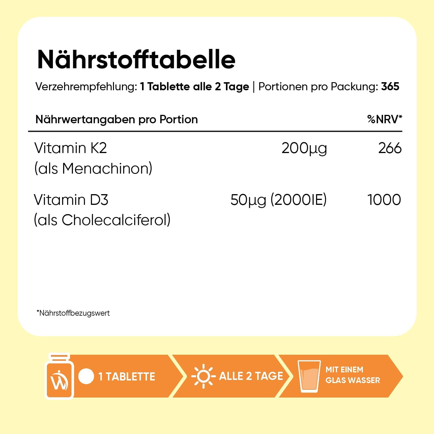 Detalle de Vitamin D3 K2 2000 IE – 365 Tabletten (2-Jahres-Vorrat) von WeightWorld