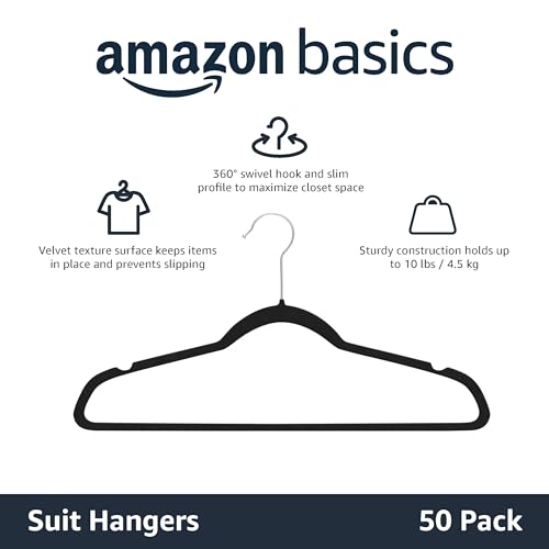 Thumbnail 1 de Amazon Basics Slim Velvet Non-Slip Suit Hangers – Pack of 50 (Black)