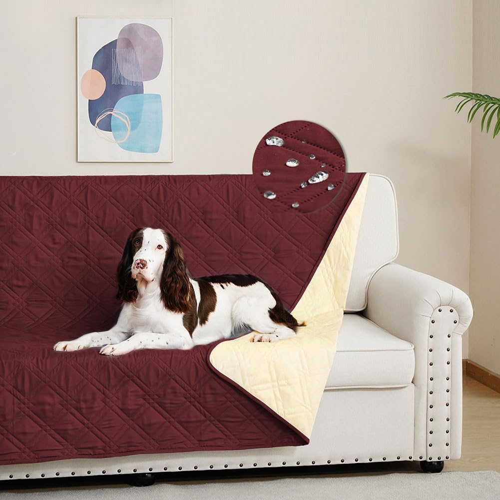 Detalle de DUJUIKE Copridivano 100% impermeabile per cani: protezione affidabile per mobili e pavimenti (Rosso, 208 x 260 cm)