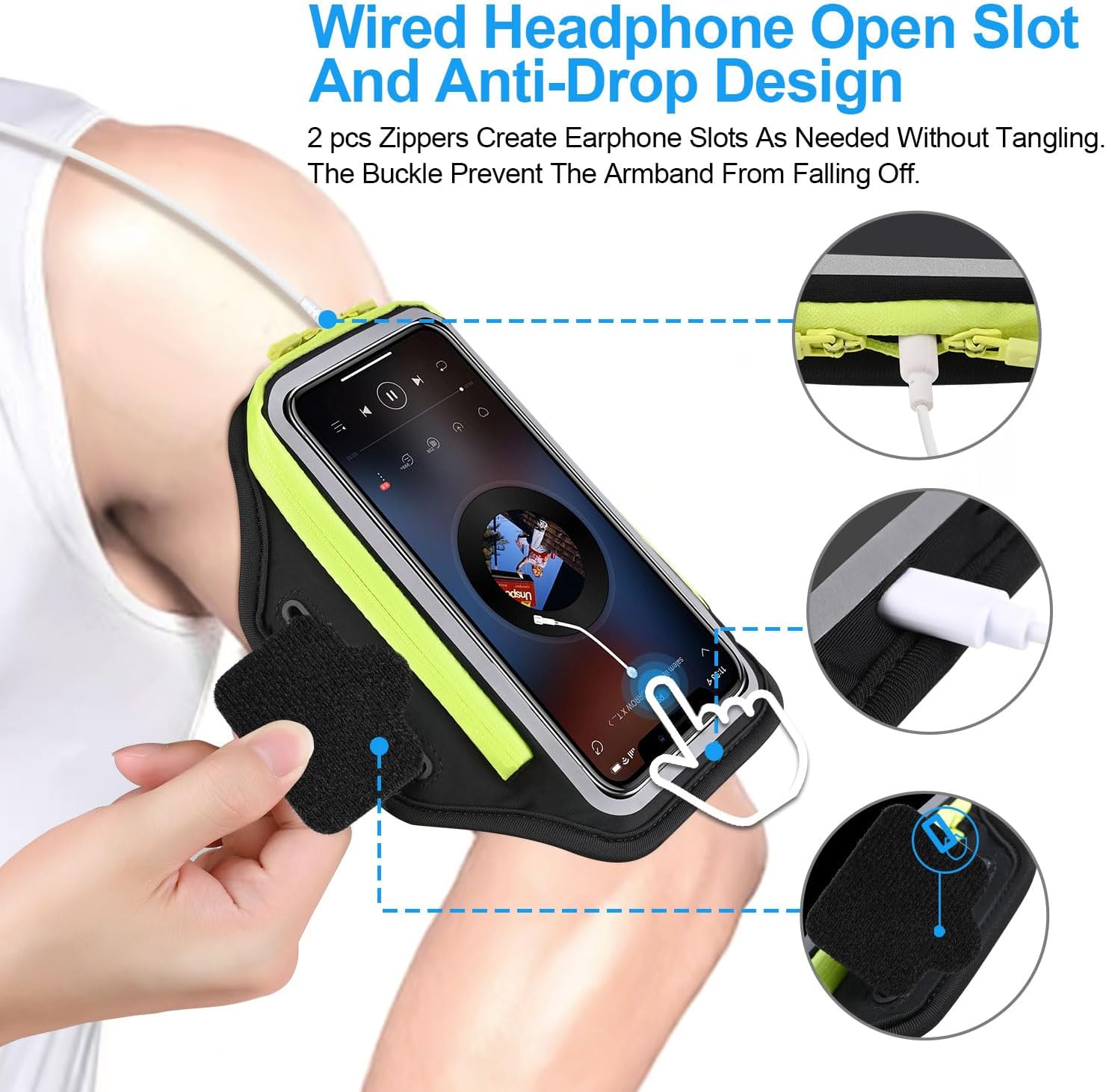Thumbnail 4 de Razobws Running Phone Holder with Foldable Elastic Strap and Zipper Armband Key Bag (Black) – fits up to 6.9" phones
