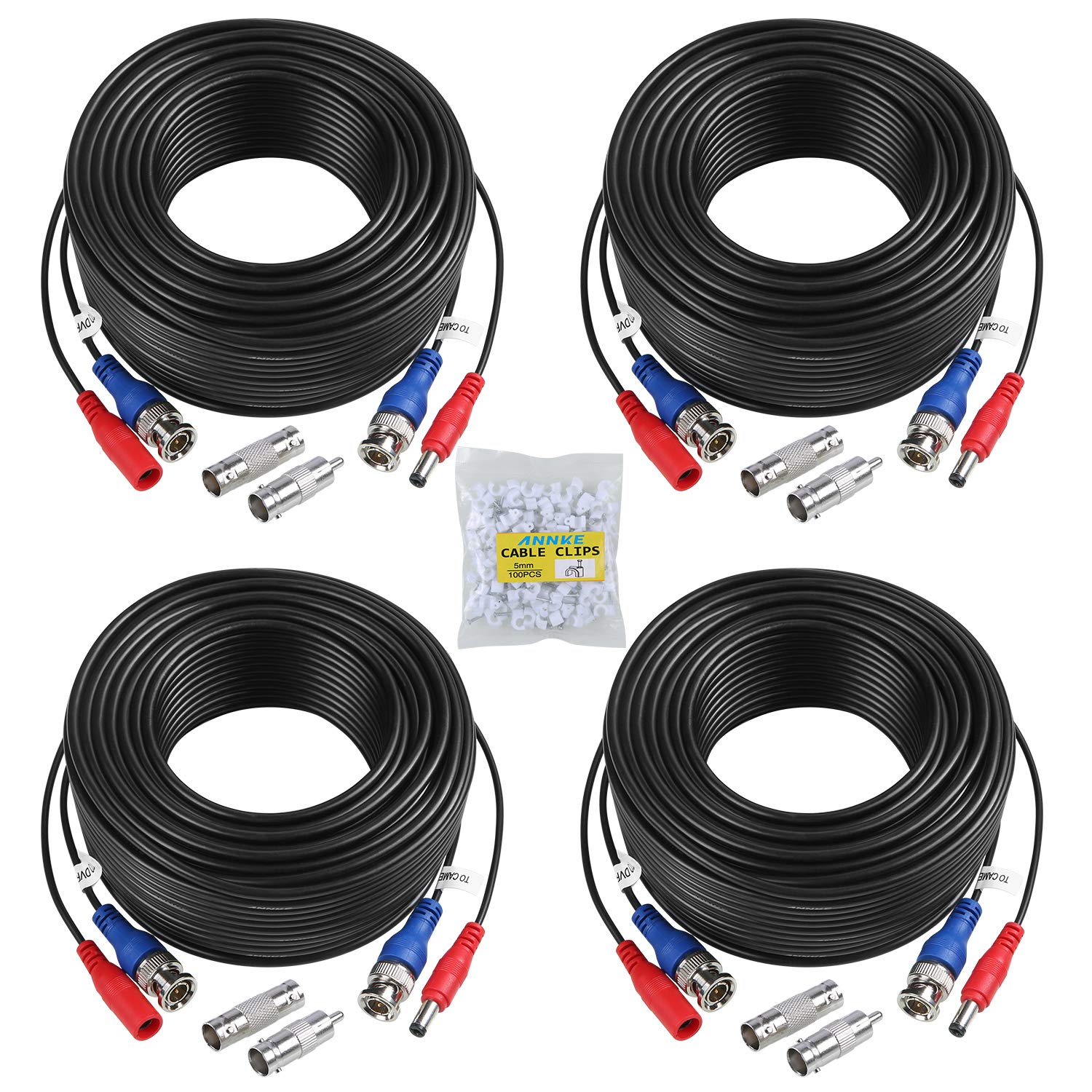 Detalle de ANNKE 4 Pack 30M/100ft All-in-One BNC Video Power Cables with 8 BNC Connectors & Cable Clips