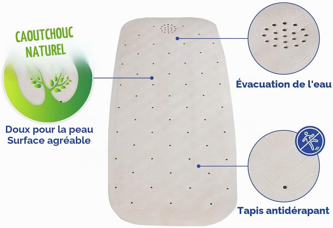 Detalle de Tapis de bain antidérapant Maximex Natur-Kautschuk beige 37 x 90 cm — sécurité et confort sur le bain