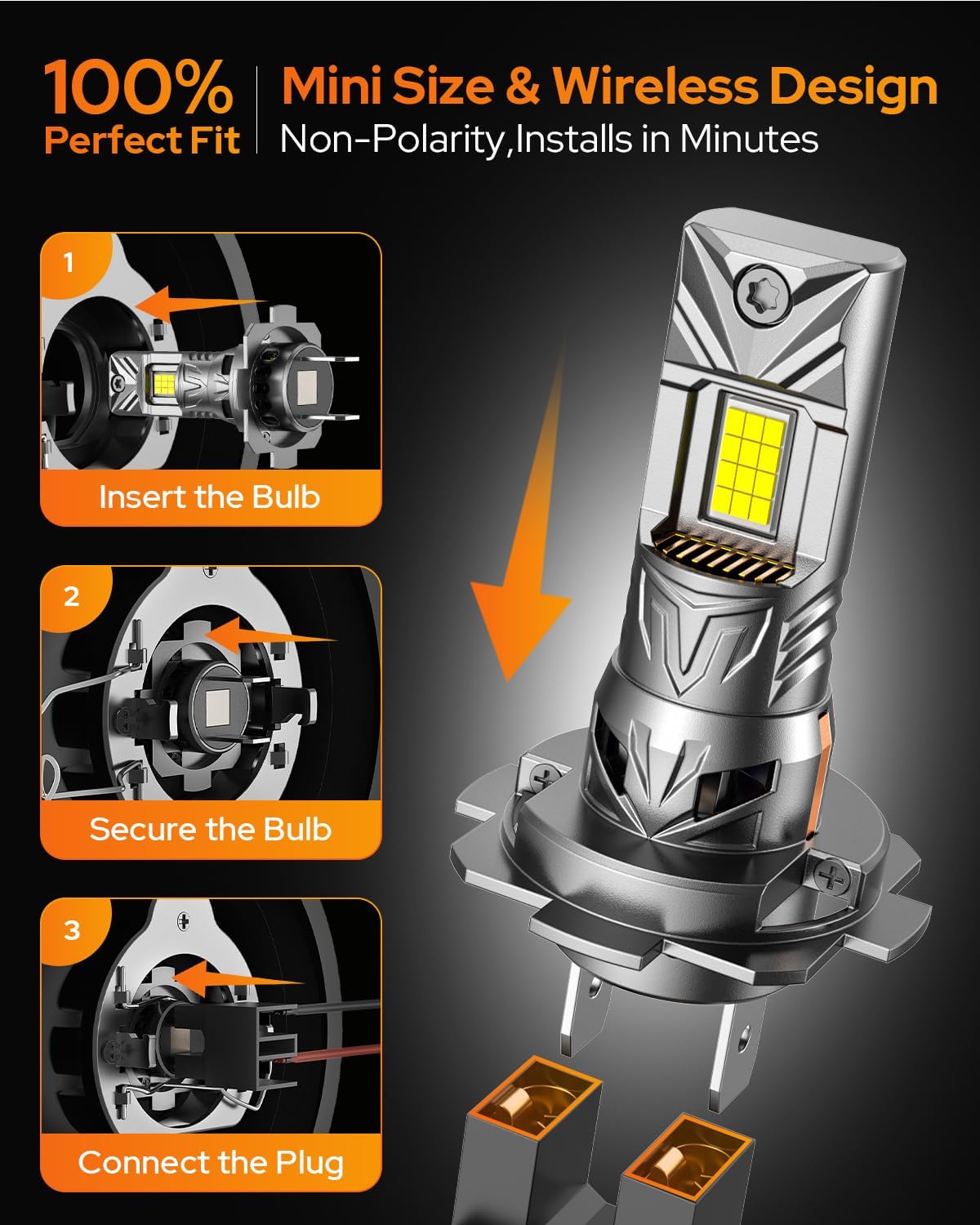 Thumbnail 4 de Termitor 2026 H7 LED Bulb (H7LL) Dual-Sided High-Focus CSP, Canbus Ready, IP68 Waterproof, 2-Pack