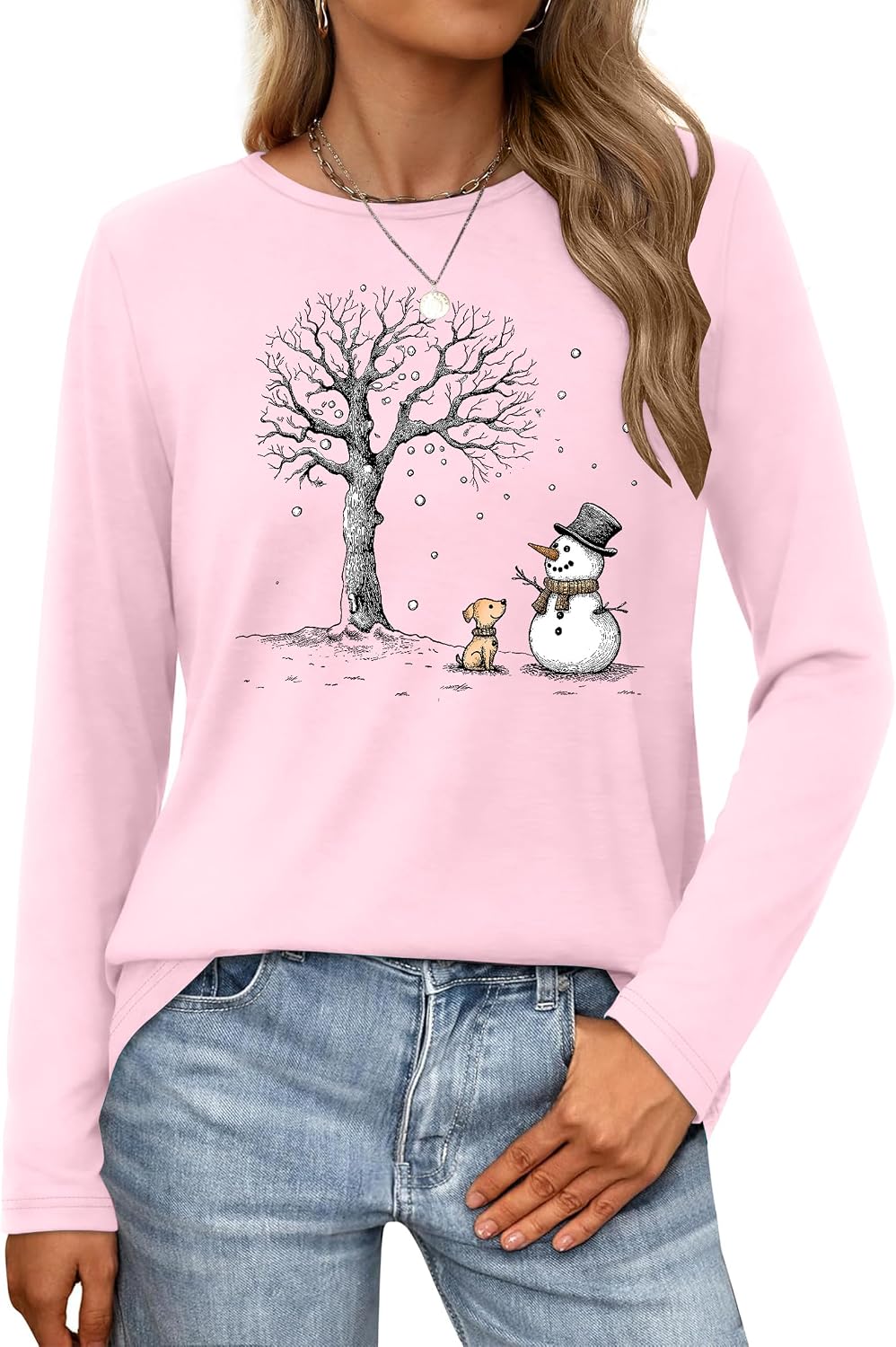 Detalle de tiorhooe Christmas long sleeve shirt for women with cute snowman prints