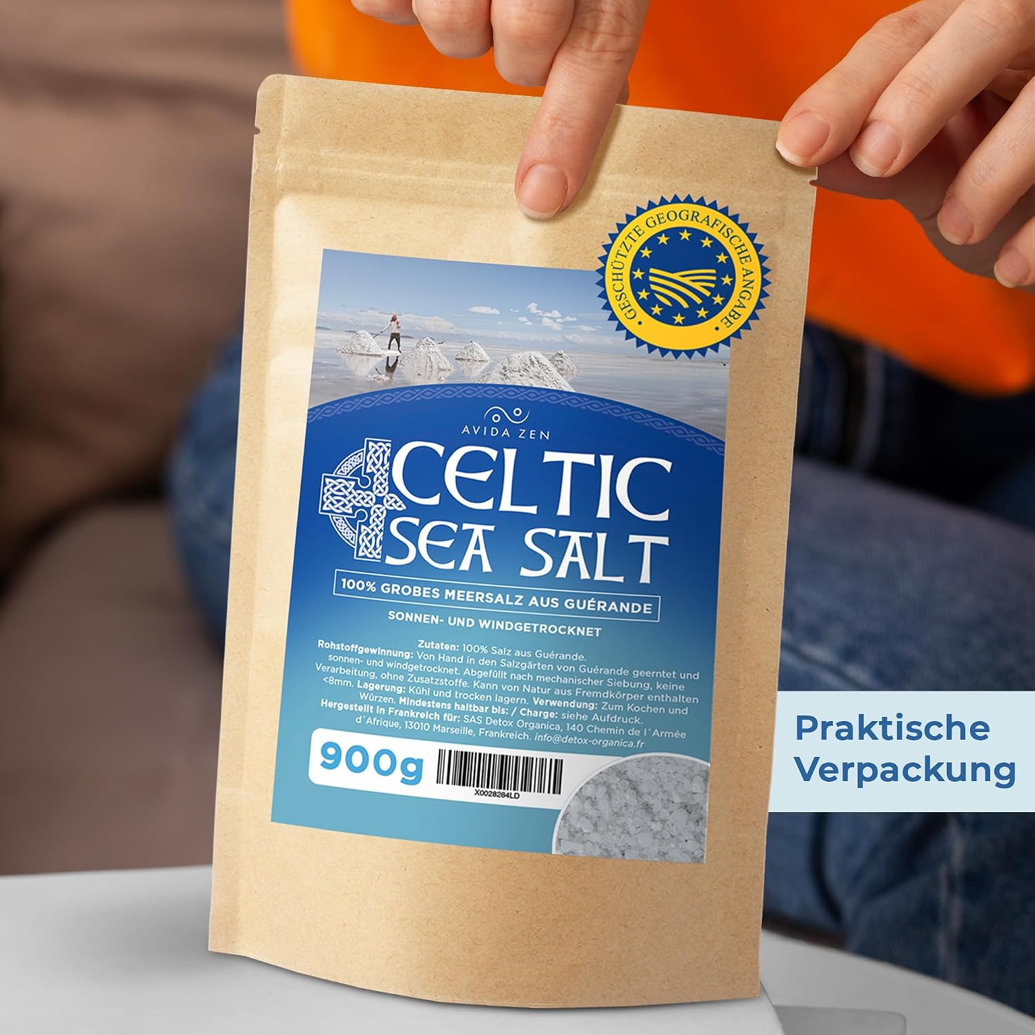 Detalle de AVIDA ZEN Celtic Sea Salt 900 g – keltisches Meersalz aus Guérande, handgeerntet, grau, naturbelassen