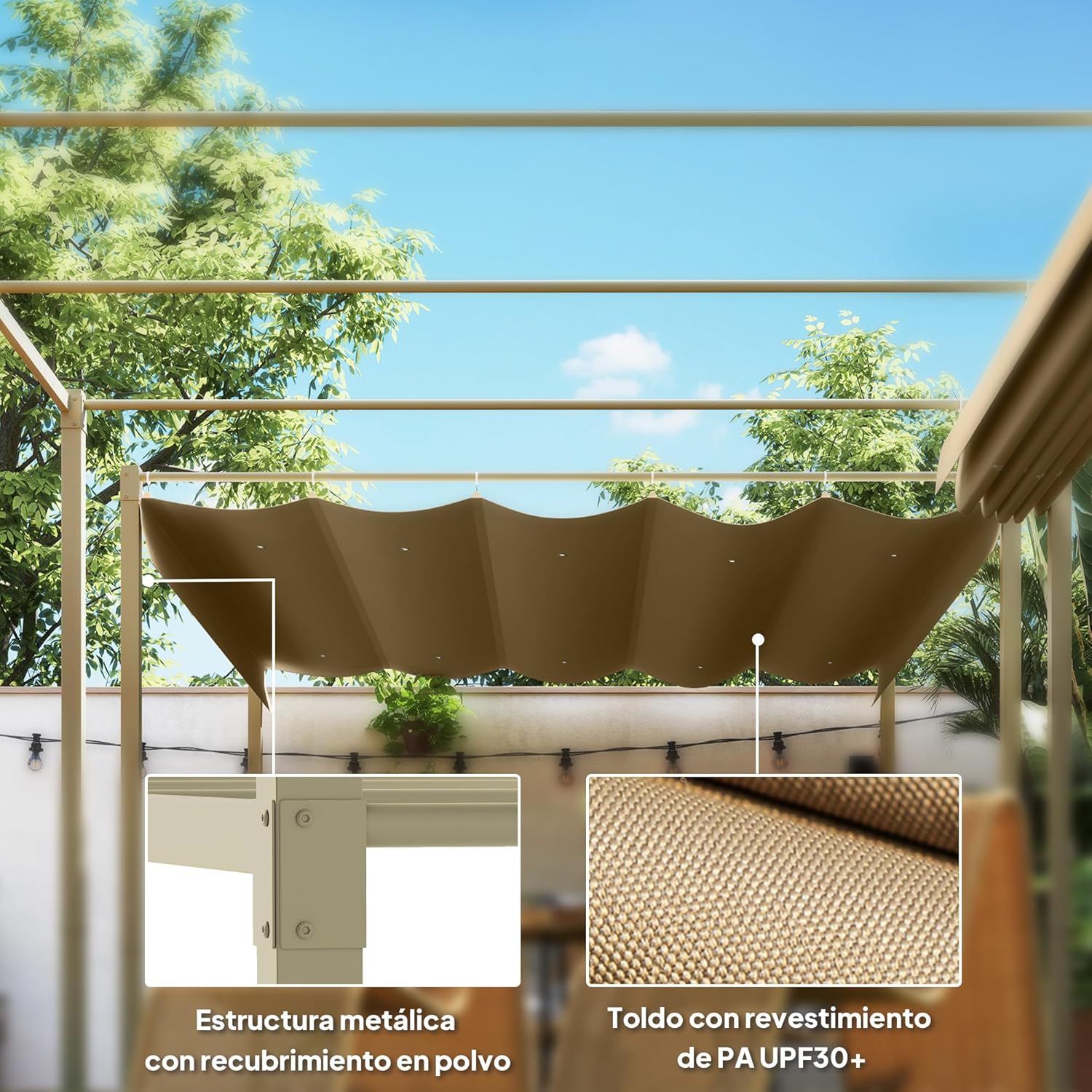 Thumbnail 4 de Outsunny Pérgola 3x3 m techo retráctil