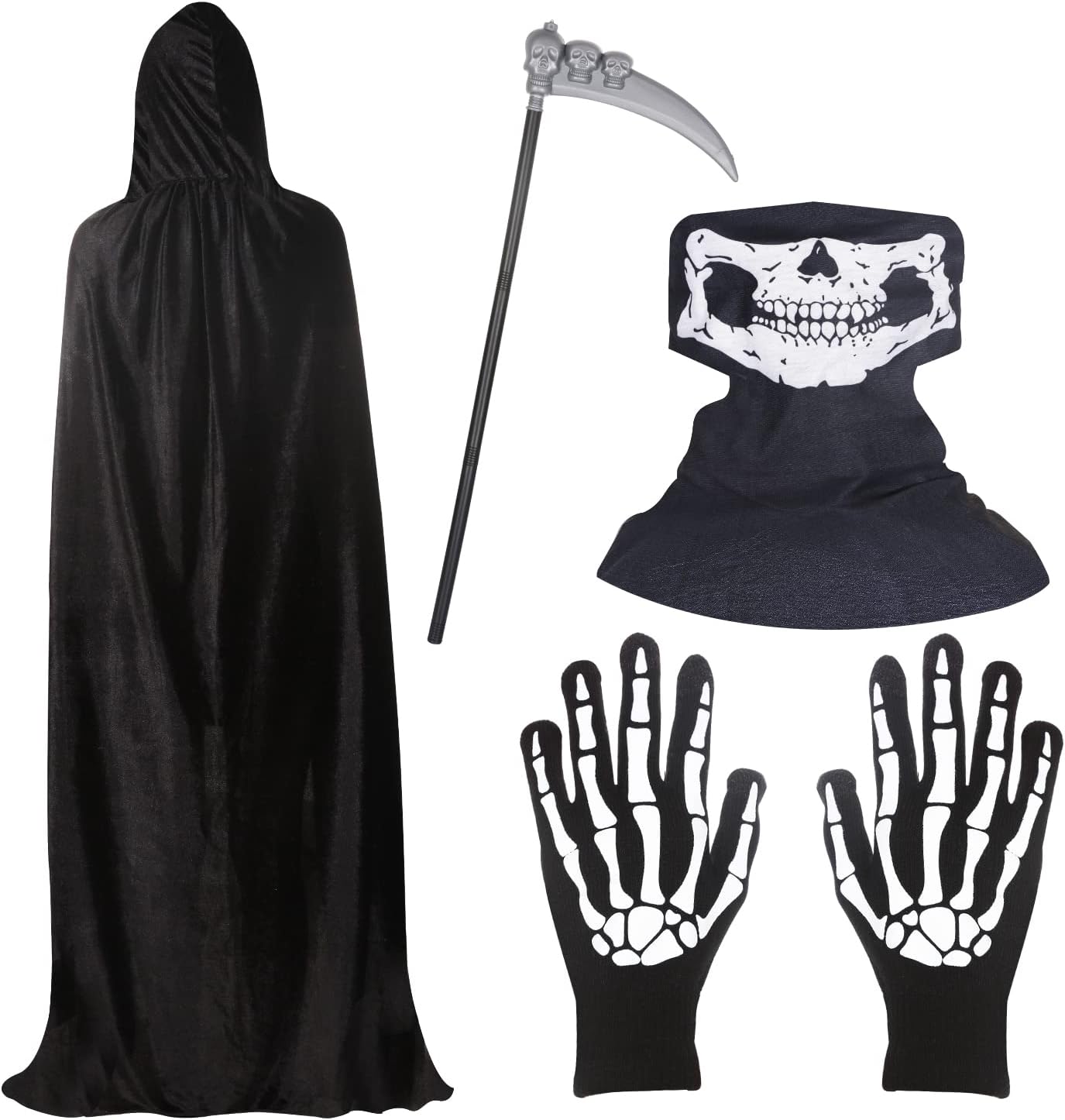 Detalle de BILLMOSS BM-TY-HL06 Grim Reaper Costume with Velvet Cloak, Skull Mask & Scythe