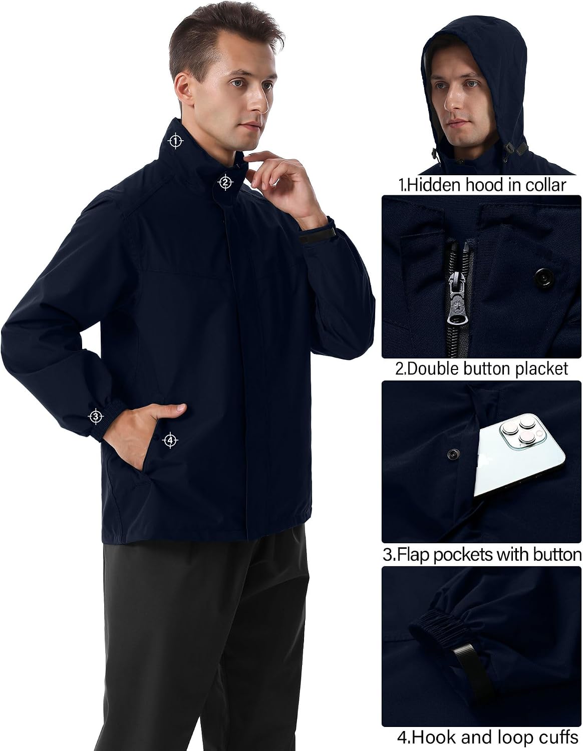 Detalle de iCreek 202X Waterproof 2-Piece Rain Suit with Mesh Lining and Stowable Hood