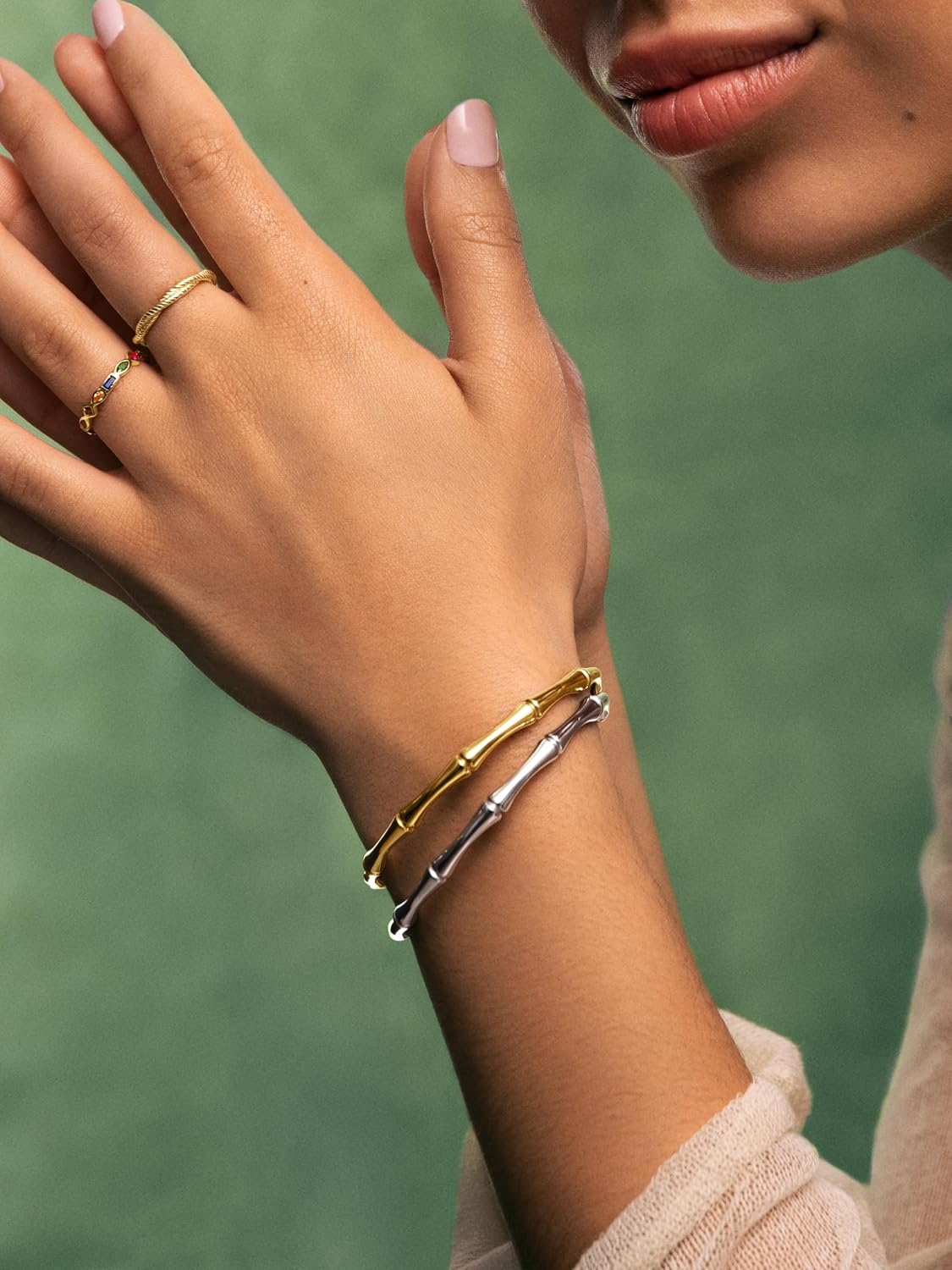 Detalle de SINGULARU Bracciali Sugarcane: bracciale rigido in acciaio placcato oro 18Kt con apertura 3 cm