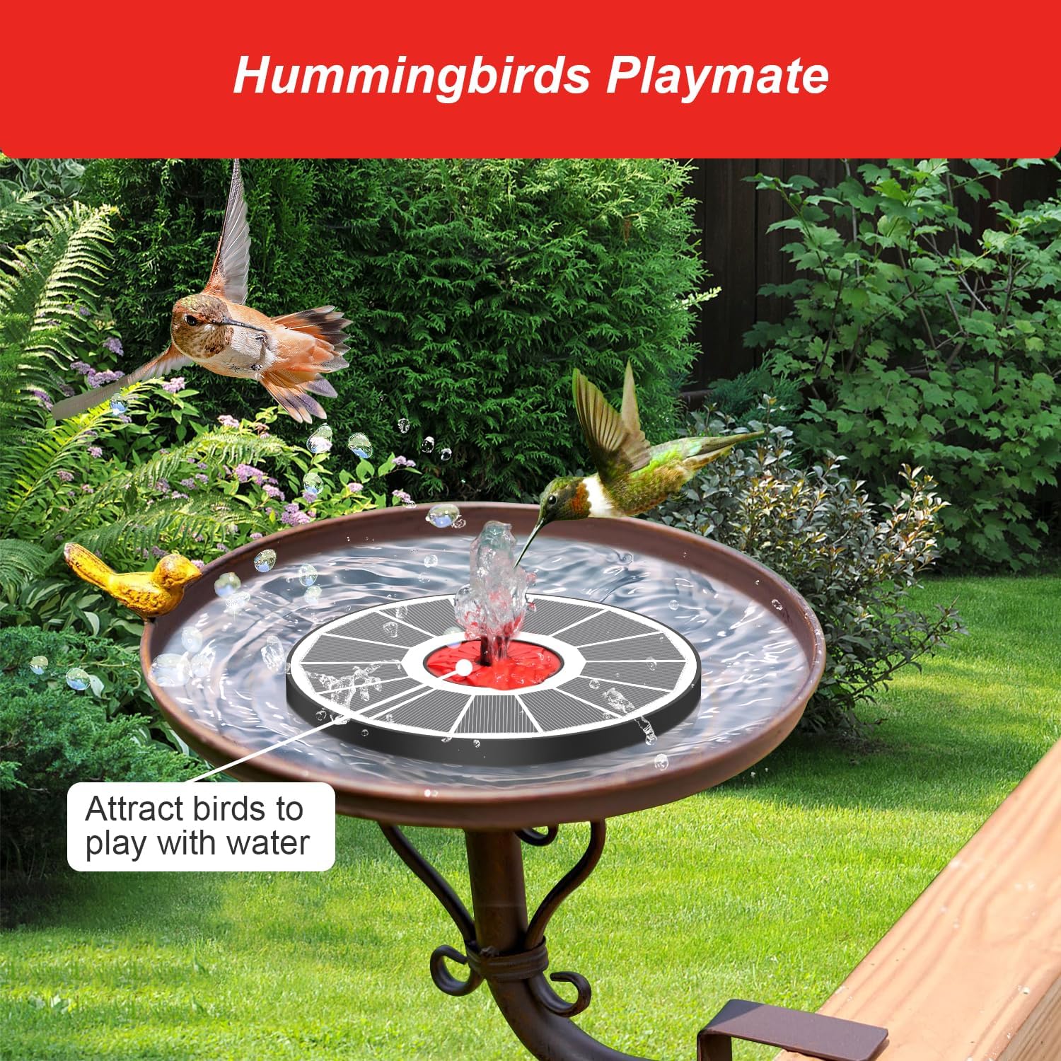 Thumbnail 1 de SZMP Solar Fountain Glass Panel with Flower — 3.5W Solar Powered Bird Bath Fountain