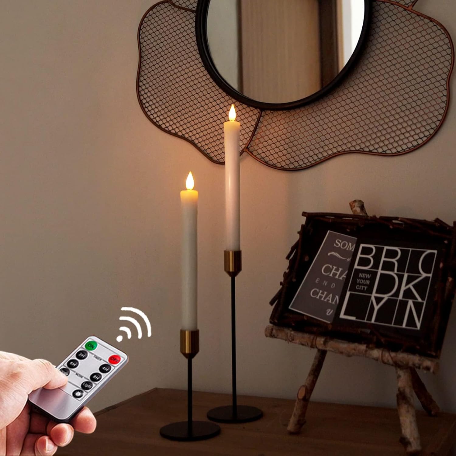 Thumbnail 4 de Homemory 2 Pack 9.6 inch 3D Wick Flickering Flame LED Taper Candles with Remote and Timer
