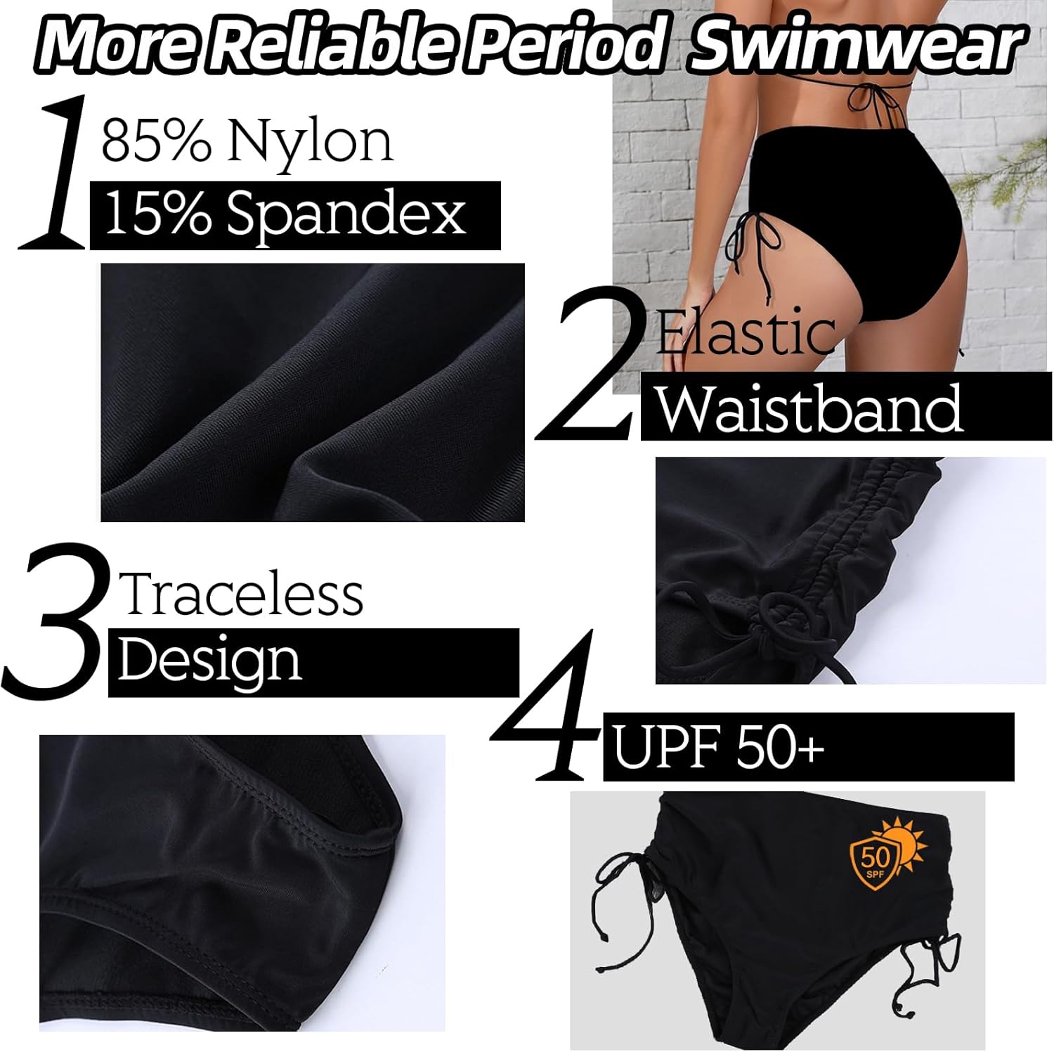 Thumbnail 4 de BIOECEUA Period Pants for Women Swimming – high waisted 4-ply leakproof bikini-style menstrual swim shorts