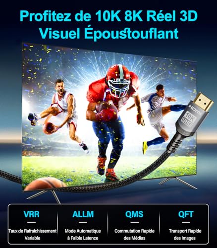 Detalle de Sniokco Cable HDMI 2.1 Ultra Haute Vitesse 48 Gbps 1m certifié 8K/4K