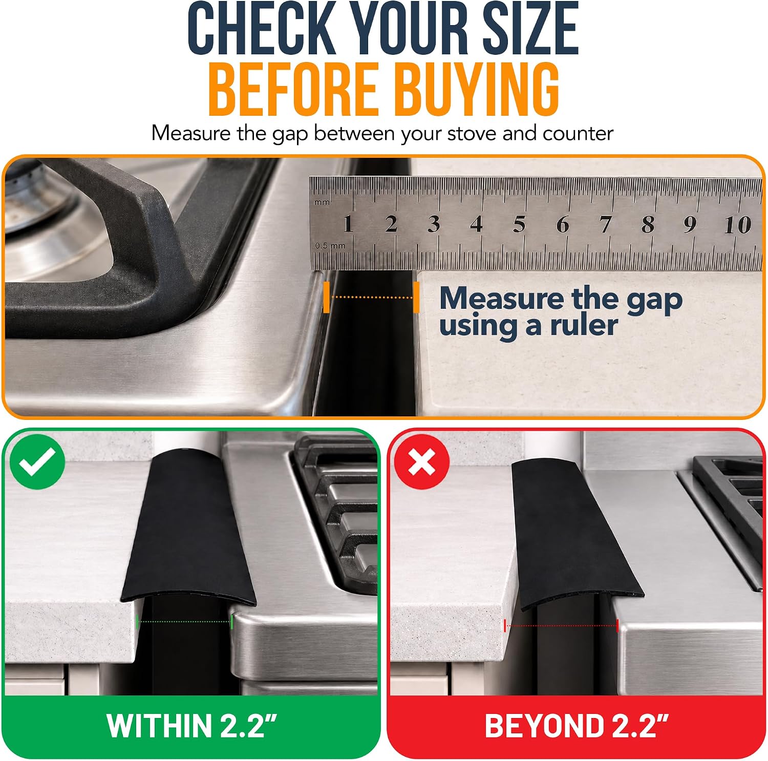 Thumbnail 5 de Linda’s Essentials Silicone Stove Gap Covers (2 Pack) – 25 Inches, Black