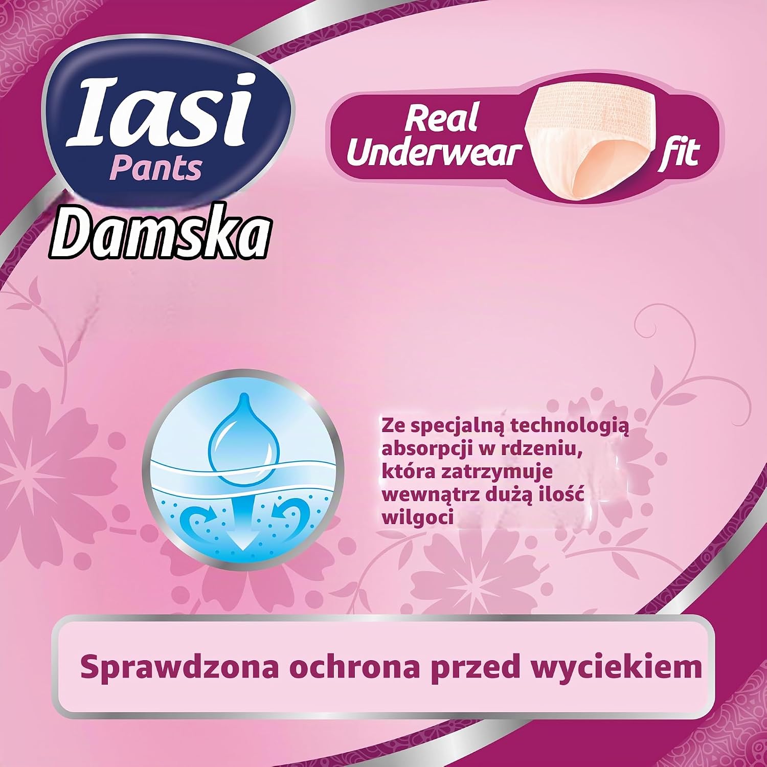 Detalle 2 de IASI LADY Pants, chłonne majtki na nietrzymanie moczu, rozmiar M, 12 sztuk