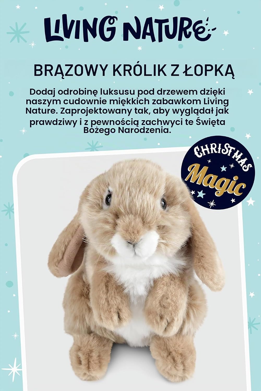 Detalle de Living Nature AN345B – brązowy pluszowy królik siedzący, 18 cm