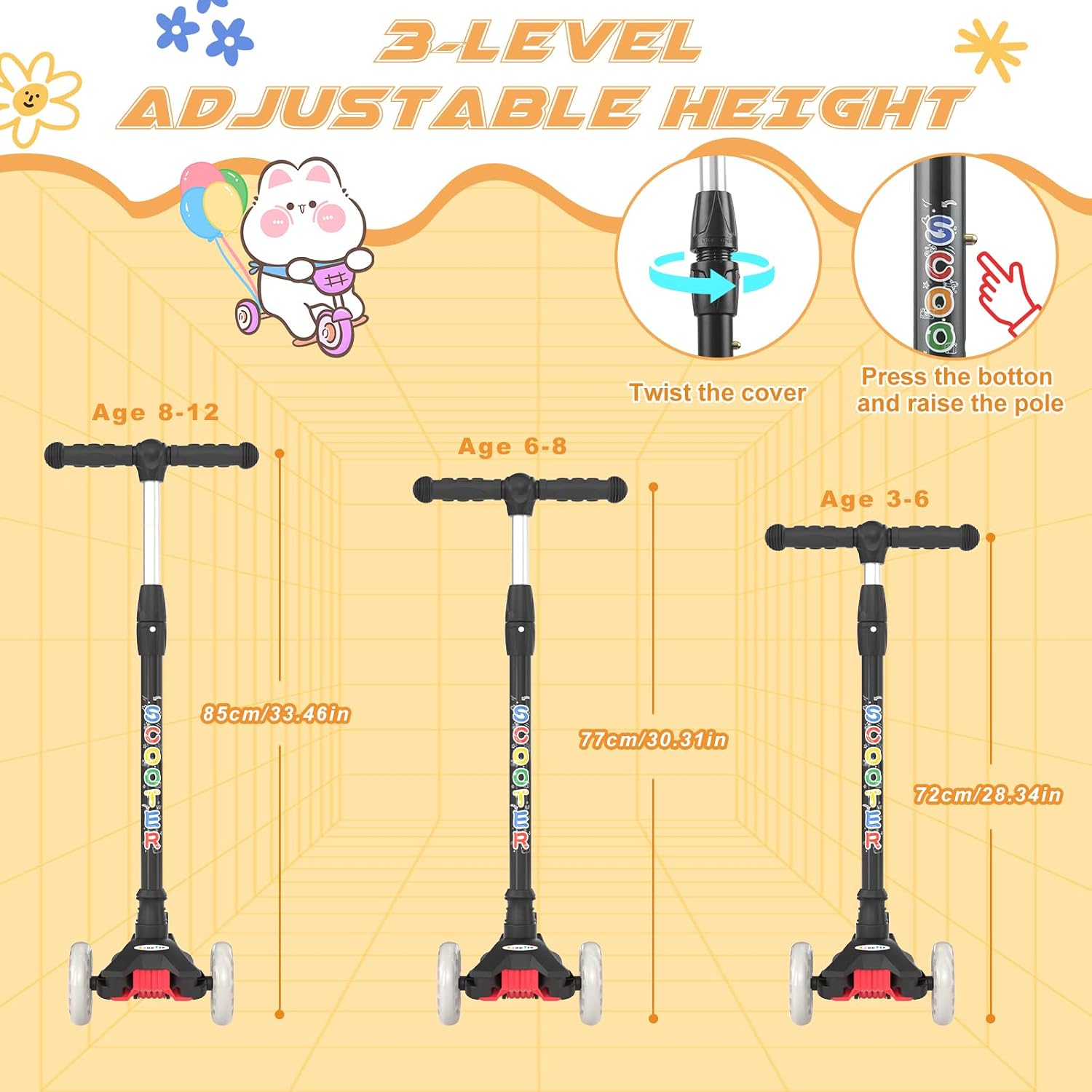 Thumbnail 1 de KORIMEFA 3 Wheel Kids Scooter for Ages 3–12 with Lean-to-Steer and Light-Up Wheels