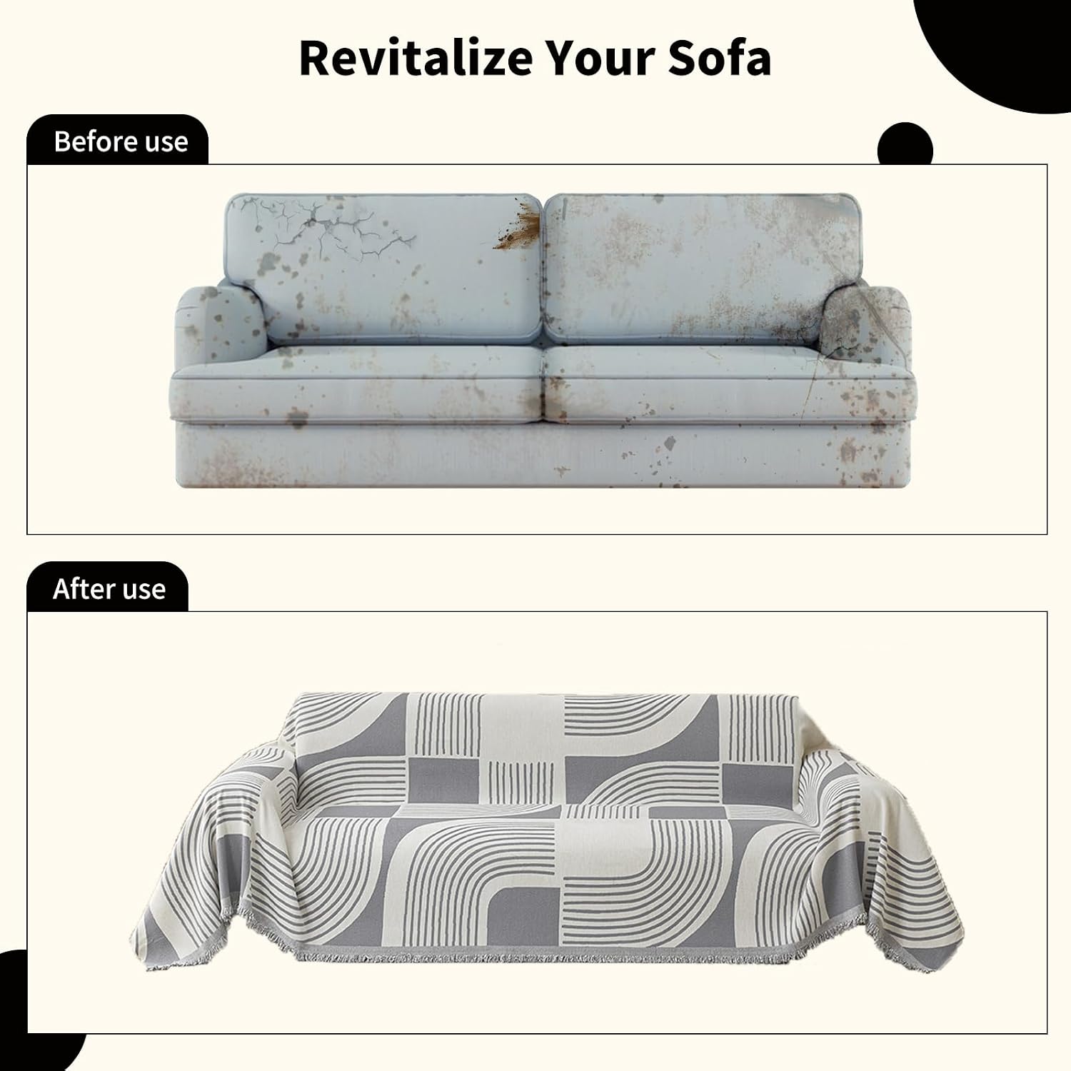 Detalle 2 de WEYOND Boho chenille couch cover sofa slipcover (grey) – 230 x 380 cm