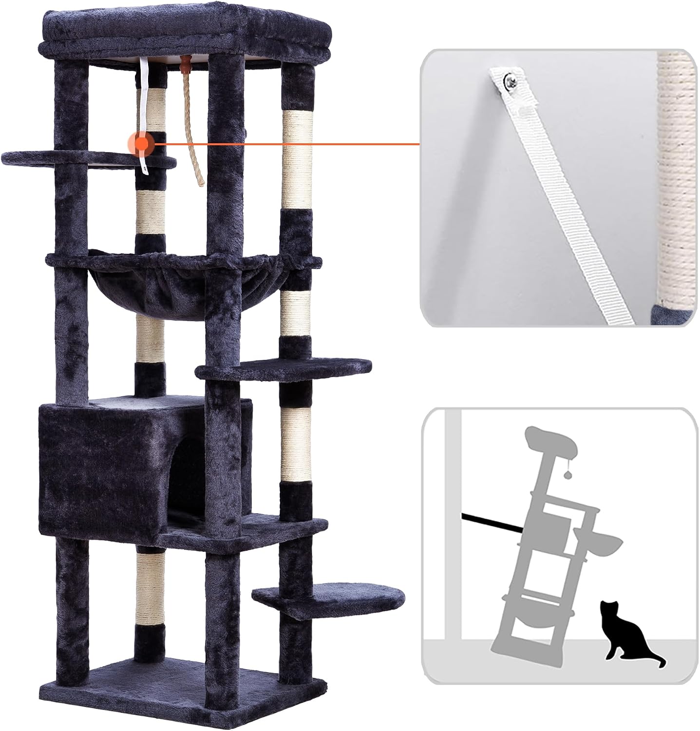 Thumbnail 5 de Heybly Arbre à chat XXL 152 cm pour gros chats jusqu’à 9 kg (HCT050G)
