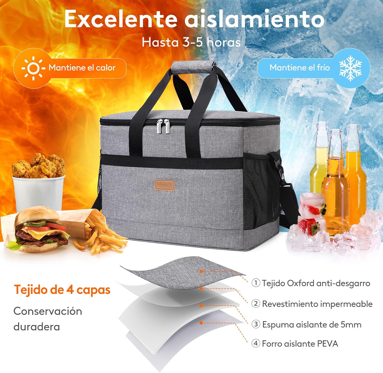 Thumbnail 4 de Lifewit Nevera Portátil 30L: Bolsa isotérmica plegable en gris para playa, picnic y viaje