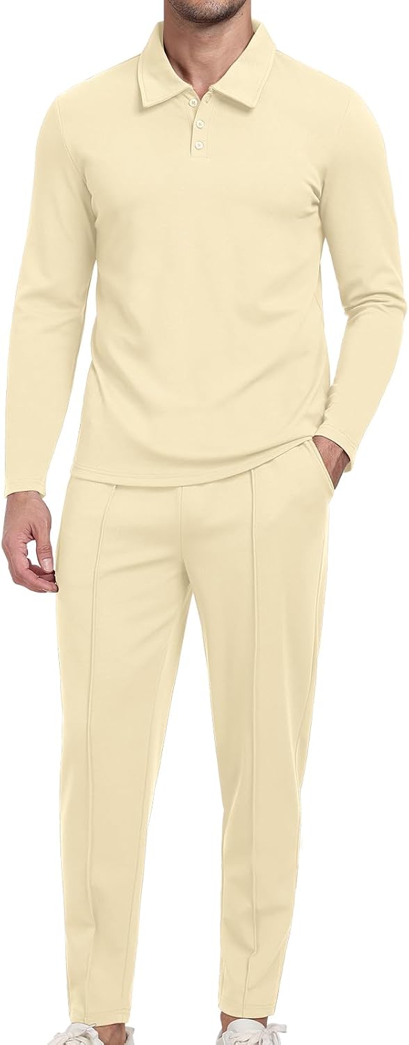 Thumbnail 1 de KUYIGO Men's Tracksuits Polo 2 Piece Outfits – Waffle Knit Tracksuit Set