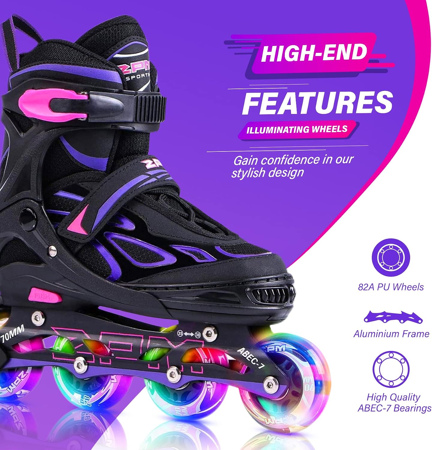 Detalle 2 de 2PM SPORTS Inline Skates with Reinforced Aluminum Frame