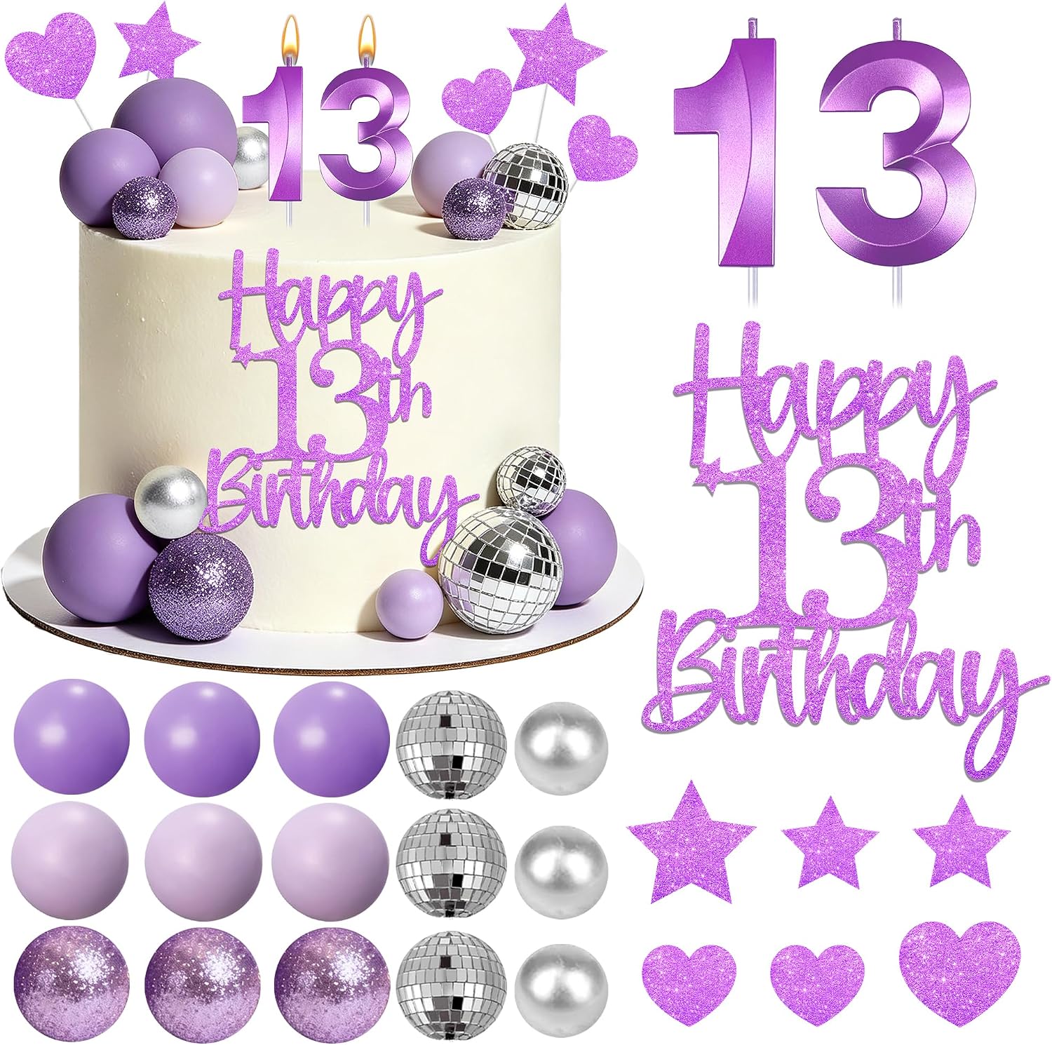 13th Birthday Cake Decorations, Purple