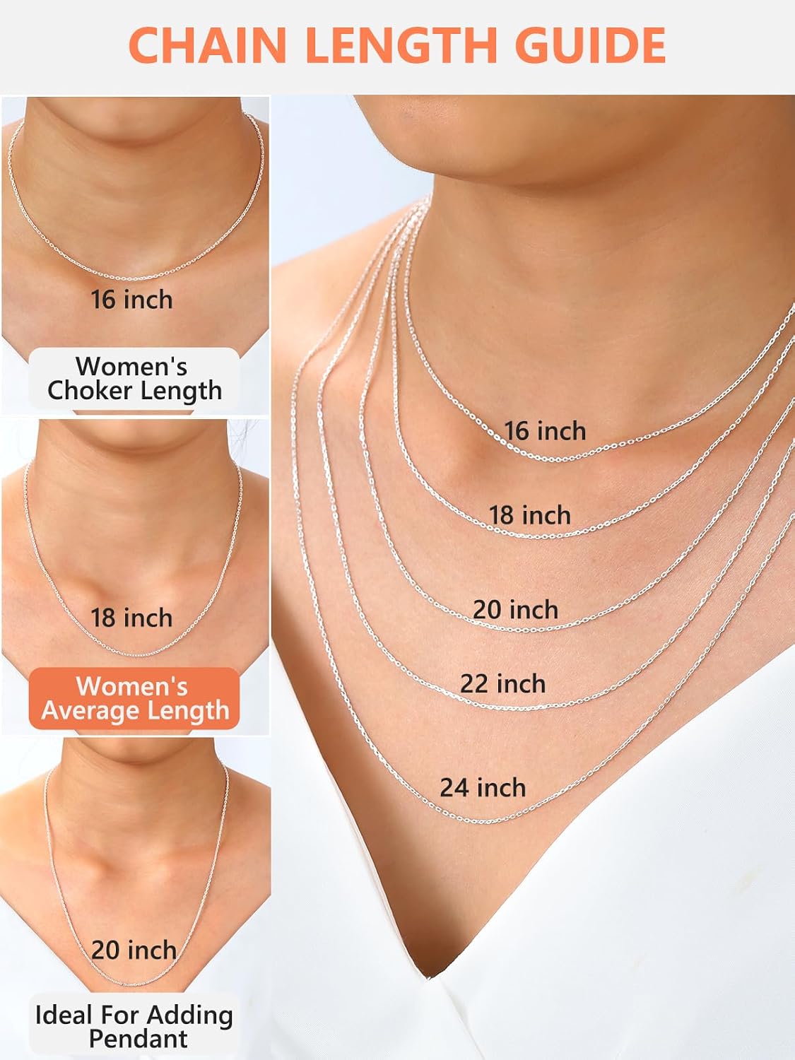 Detalle de Silvora Chaîne collier femme argent 925 / plaqué or, maillons rolo, 41 à 61 cm