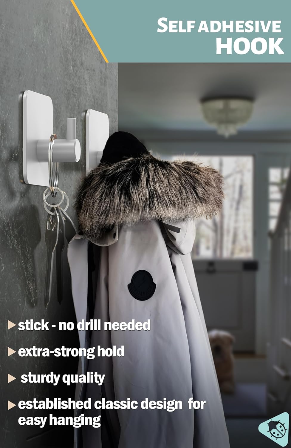 Detalle 2 de Menz self-adhesive hooks set of 6 (white) – waterproof stick-on hooks for towels and robes