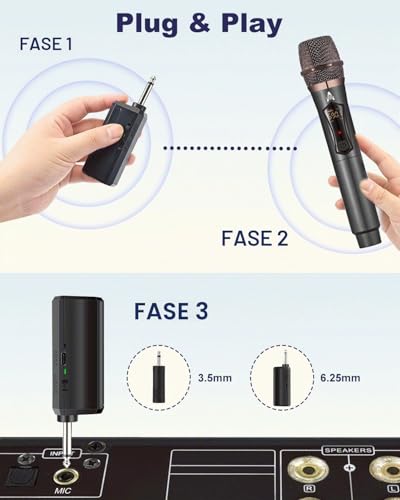 Detalle de ALPOWL WXM Microfono Wireless: sistema UHF con ricevitore ricaricabile, 192 kHz/24 bit per karaoke e speaking events