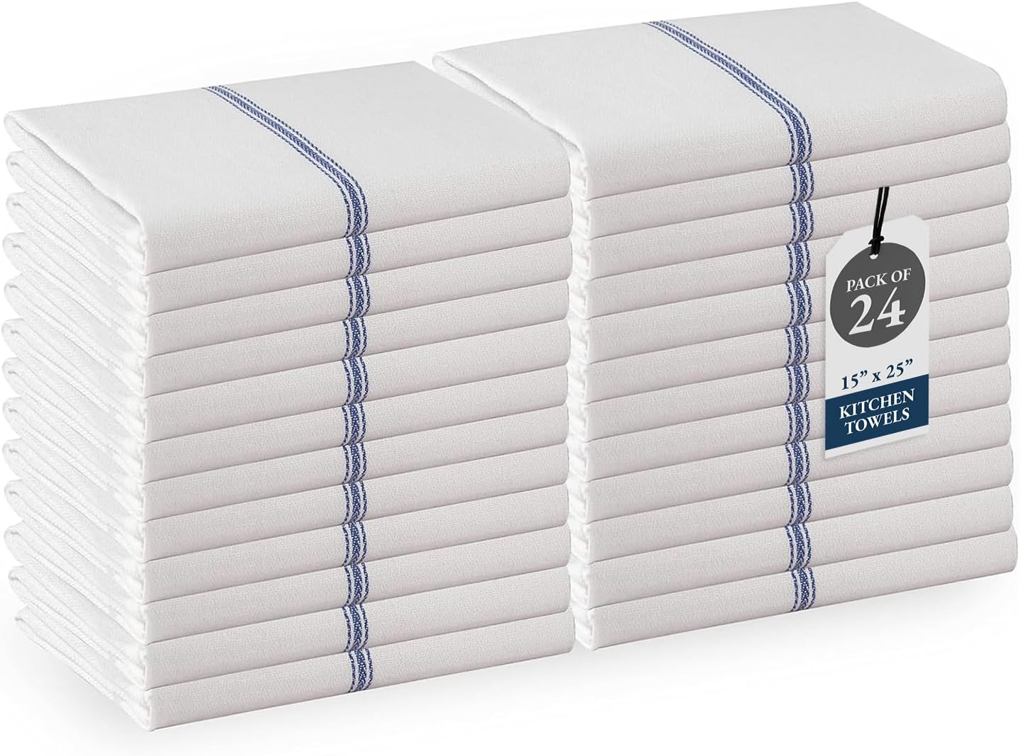 Detalle de Lane Linen Kitchen Towel Set (24-Pack) — 100% Natural Cotton Absorbent Dish Towels, Blue Stripe, 14" x 25