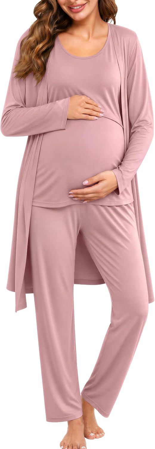 Detalle de SWOMOG Maternity Nursing Robe Set 3 PCS — Nursing Pajamas