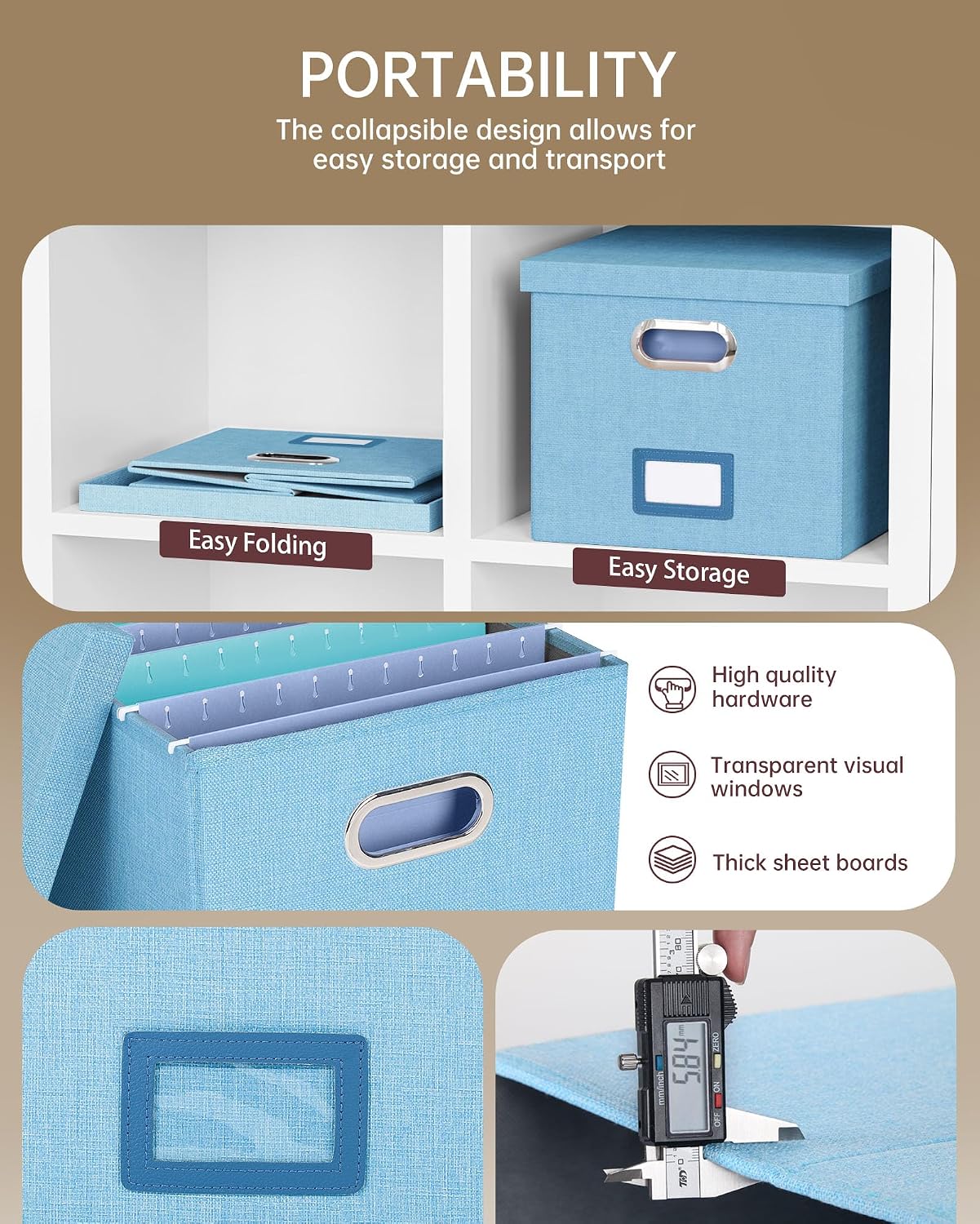Thumbnail 1 de Oterri AM03118 File Organizer, Foldable Sky-Blue Linen Box for Letter and Legal Files