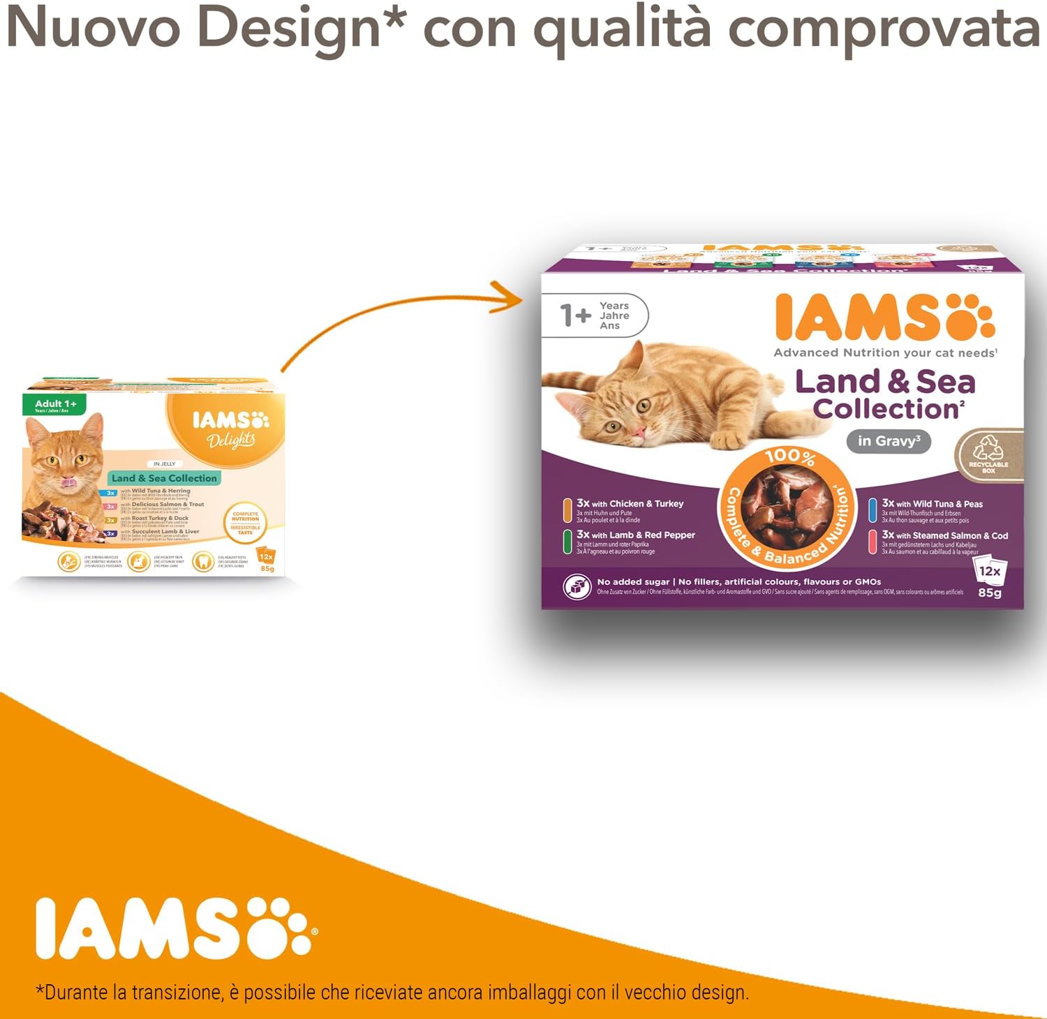 Thumbnail 2 de IAMS Delights Land & Sea Collection: alimento umido in gelatina per gatti adulti – 72 x 85 g