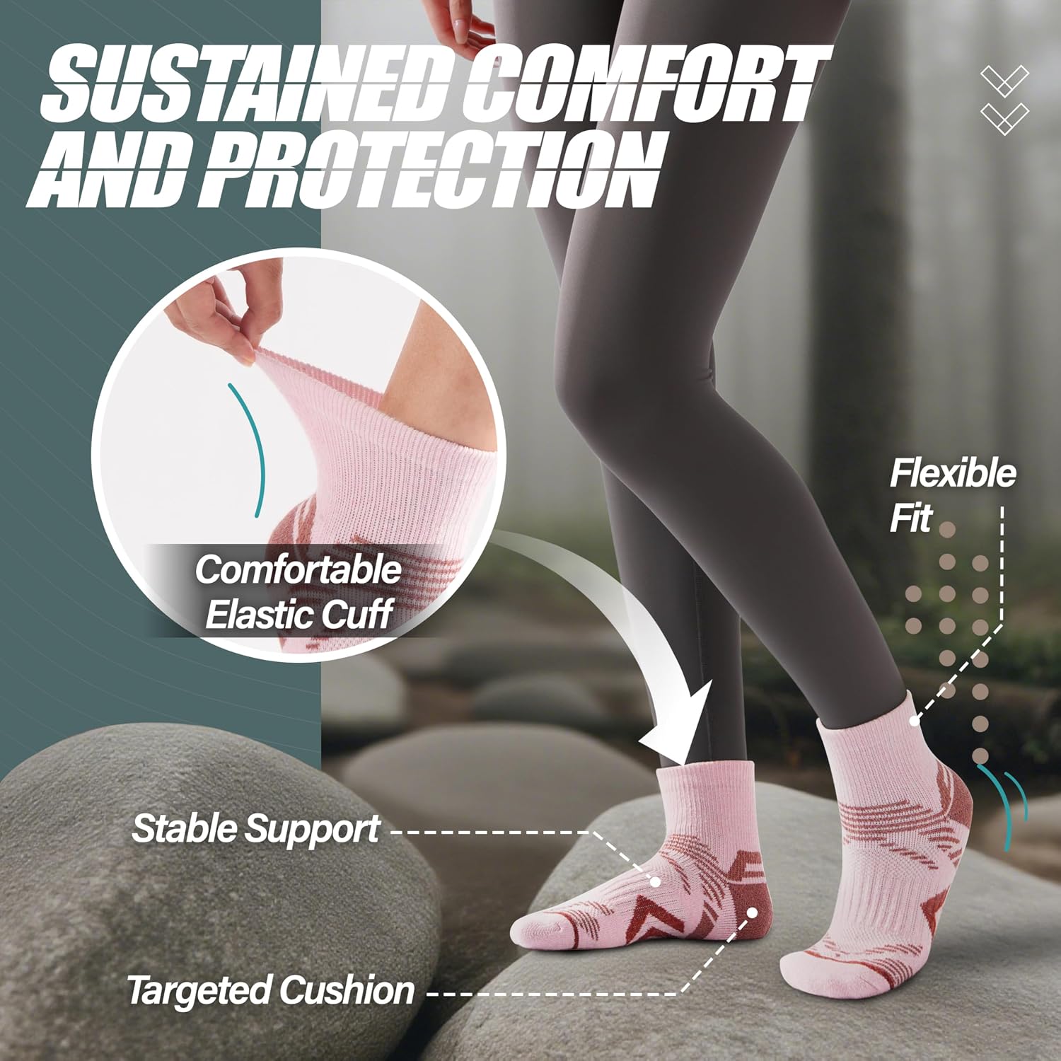 Detalle de ANTSANG 6 Pairs Merino Wool Quarter Ankle Hiking Socks with Compression and Thick Cushion
