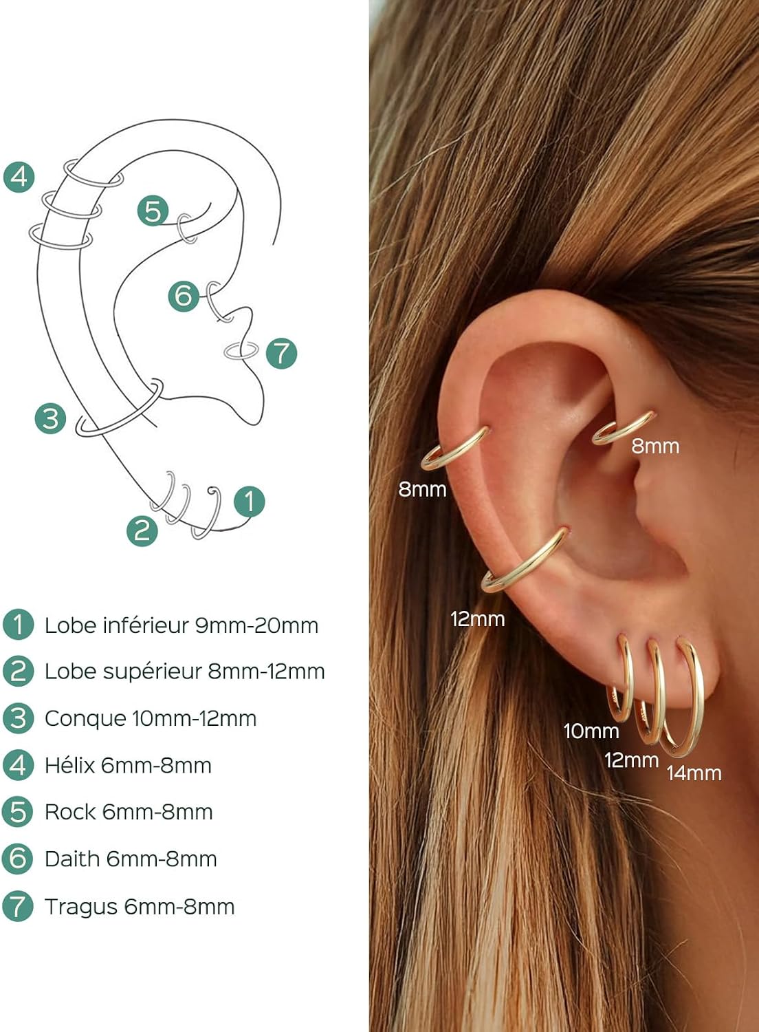 Detalle de ChicSilver Petite Créoles Argent 925 Massif – Boucles d’Oreilles mini hoop 8 à 20 mm